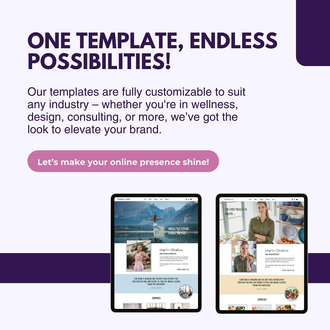 🎨 ONE TEMPLATE, ENDLESS POSSIBILITIES!
Our templates are fully customizable to suit any industry – whether you’re in wellness, design, consulting, or more, we’ve got the look to elevate your brand.
💻 Let’s make your online presence shine!
#WixTemplates #WebsiteDesign #EntrepreneurEssentials #DesignInspo #CustomTemplates #wix #wixwebsite #websitetemplate #WixStudio