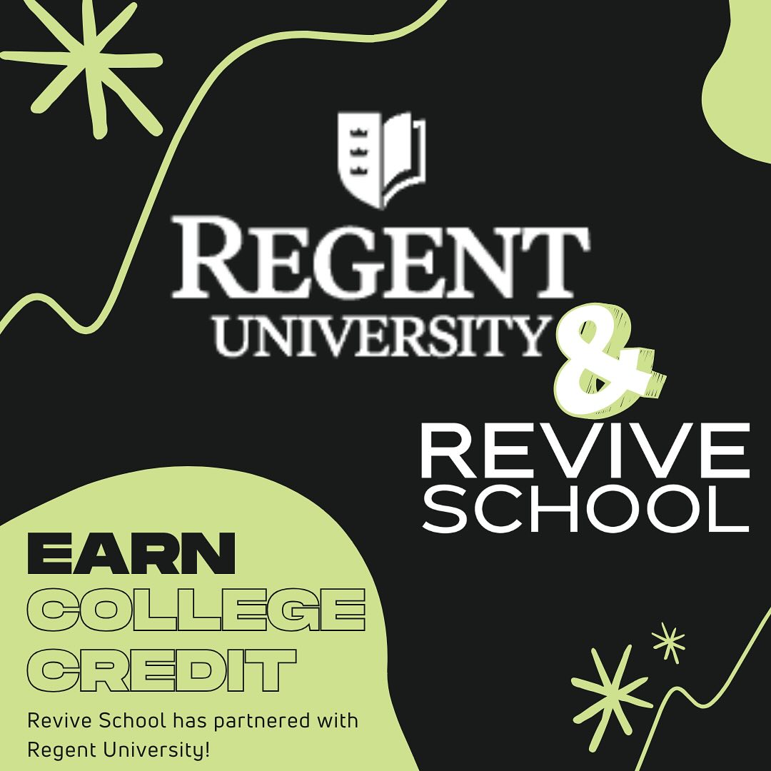 🚨🚨EXCITING NEWS!🚨🚨
We are thrilled to announce our partnership with Regent University! 🎓✨ Revive School graduates can now receive tuition discounts and credit transfers to Regent University. The Lord is moving in great ways at Regent and it is our honor to partner with them!
Our heart is for you to be better equipped and launched out to change your world for Jesus which includes continuing your education ❤️🔥