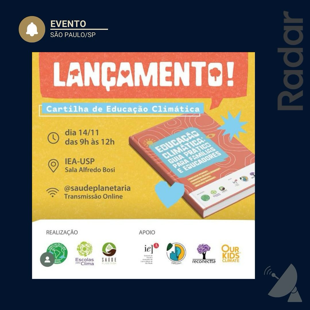 Quer aprender mais sobre educação climática?
Nesta quinta-feira (14/11), a USP e parceiros lançam a cartilha “Educação Climática: Guia Prático para Famílias e Educadores”. Uma ferramenta acessível e inclusiva para promover o ensino e a conscientização ambiental! 🌱
📅 Data: 14 de novembro, das 9h às 12h
📍 Onde: Sala Alfredo Bosi, Instituto de Estudos Avançados da USP (IEA-USP), Cidade Universitária
💻 Transmissão ao vivo: YouTube Saúde Planetária Brasil @saudeplanetaria
O evento é gratuito e contará com debates inspiradores entre especialistas e educadores. Uma parceria entre Famílias pelo Clima, Escolas pelo Clima e Saúde Planetária Brasil, com apoio do USPSusten, Reconectta e Our Kids Climate. Não perca!
#RadarESG #esg #mudançaclimática #sustentabilidade #clima