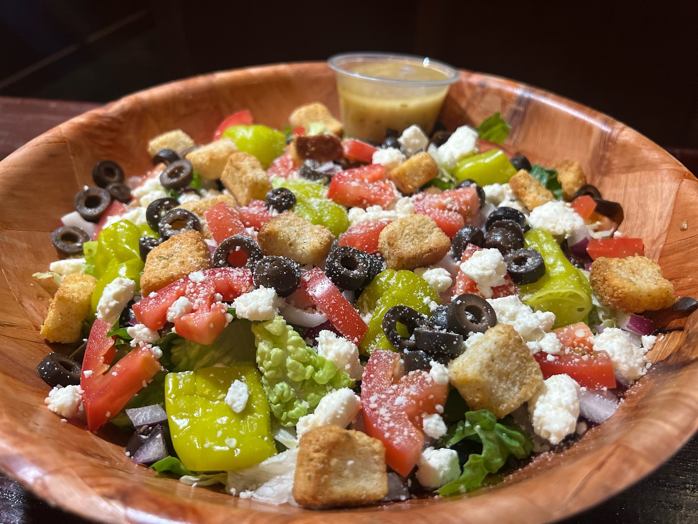 New Greek salad with our homemade red wine vinaigrette dressing! Catering only!