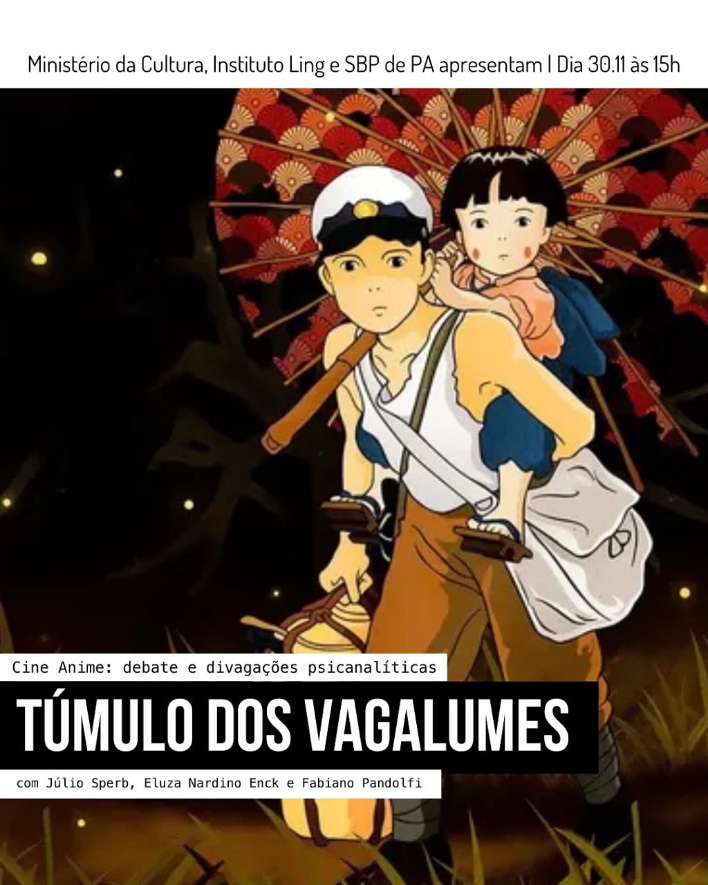 No sábado dia 30/11/24, às 15h, no Instituto Ling, teremos a terceira edição do Cine Anime!
Desta vez, comentaremos “Túmulo dos Vagalumes” (1988), uma obra-prima extremamente tocante. Disponibilizado recentemente na Netflix, o filme vem tendo grande repercussão nas mídias por seu impacto histórico e emocional!
Ingressos disponíveis em: bit.ly/CineAnime-30Nov
Abaixo, segue a descrição do evento:
Programe-se para a próxima edição do Cine Anime aqui no Instituto Ling, a última do ano. 🗓 O encontro será em 30 de novembro, sábado, das 15h às 17h, para debates e divagações sobre “Túmulo dos Vagalumes”, amplamente reconhecido como uma obra-prima do cinema de animação.
📍 O debate será no centro cultural (João Caetano, 440, em Porto Alegre). 🎟 Ingressos disponíveis em institutoling.org.br.
Esta atividade é realizada em parceria com a Sociedade Brasileira de Psicanálise de Porto Alegre através do Núcleo da Infância e da Adolescência. É a oportunidade de encontrar outros fãs deste gênero que faz tanto sucesso por suas narrativas instigantes, traços expressivos e personagens complexos.
SOBRE O FILME
🎦 “Túmulo dos Vagalumes” é uma adaptação da obra homônima de 1967 do romancista Akiyuki Nosaka, lançada pelo Studio Ghibli no cinema em 1988 com direção de Isao Takahata. O enredo se passa na Segunda Guerra e acompanha a trágica história de dois irmãos que, após perderem seus pais nos bombardeios ao Japão, lutam pela sobrevivência.
SOBRE O ENCONTRO
👥 A atividade tem coordenação de Júlio Sperb, psicanalista, entusiasta de animes e membro do Instituto da SBPdePA, com os convidados Eluza Nardino Enck, psicanalista e Fabiano Pandolfi, animador e diretor de cinema. Para a experiência completa, recomendamos que você assista ao filme, disponível para assinantes da Netflix.
🧏 O Cine Anime oferece a possibilidade de contratação de intérprete de libras. Sinalize na hora da inscrição.
Esta programação é uma realização do Instituto Ling e Ministério da Cultura, em parceria com a SBPdePA e patrocínio da Crown Embalagens.
