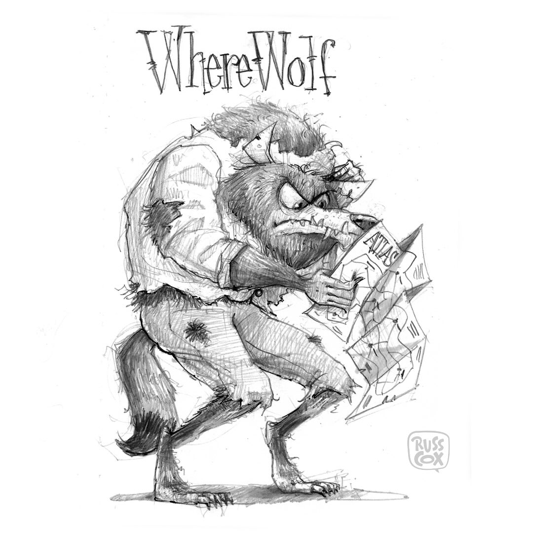 I meant to post this sketch around Halloween. #werewolf #wherewolf #creature #directions #map #characterdesign #sketch #doodle #pencil #sketchbook #kidlit #kidlitart #graphicnovel #illustration #instaartist #instaillustration