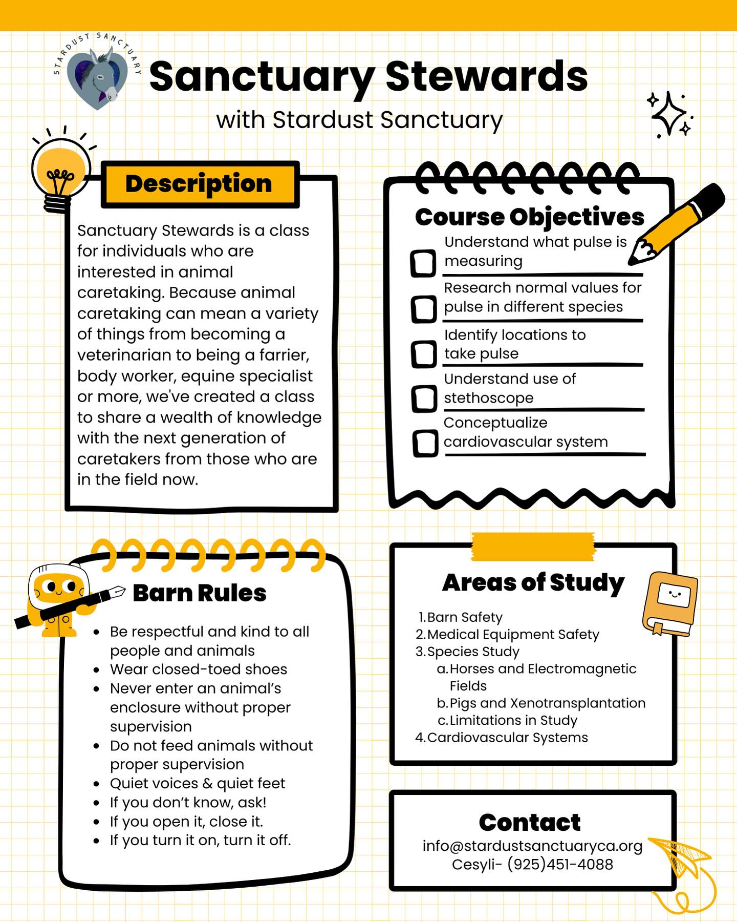 Sanctuary Stewards starts today! Check out what our first group is learning:
A huge part of beginning the sanctuary was the hope of operating classes like these for our community. I’m so excited to see that part of the dream come to life.
For more information on the program, please visit: https://www.stardustsanctuaryca.org/sanctuarystewards