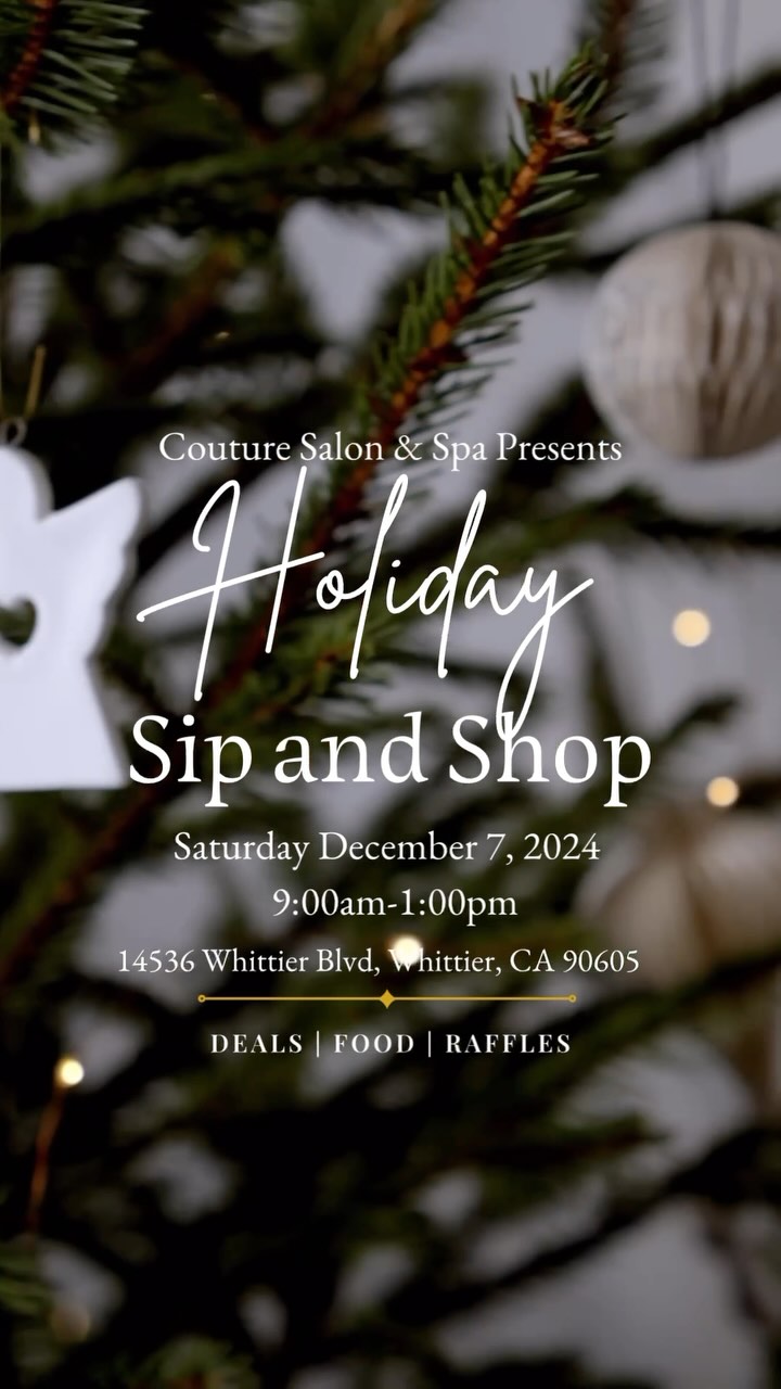 ‘Tis the season to be jolly and join us for our yearly Holiday Sip & Shop on Saturday, Dec. 7th from 9am-1pm. 🎄Shop at ease without the crazy crowds and support your local, natural concept salon. Enjoy raffles and holiday treats & drinks! Plus, don’t miss out on our exclusive offers on our most popular services and products!
BONUS: Bring a friend and get a bonus ticket into our raffle for your chance to win some amazing prizes brought to you by local small businesses and entrepreneurs!
EXTRA BONUS: For the first 15 people, when you RSVP, you’ll get a free entry into our drawing, PLUS, a free goodie bag. Just type”I’m there!” In the comments below and you will automatically get entered!
SAVE THE DATE! Don’t miss out!🎁
.
.
.
.
#couturesalonspa #naturalcinceptsalon #whittier #naturalsolutions #christmas #sipnshop #whittierspa #whittiersalon