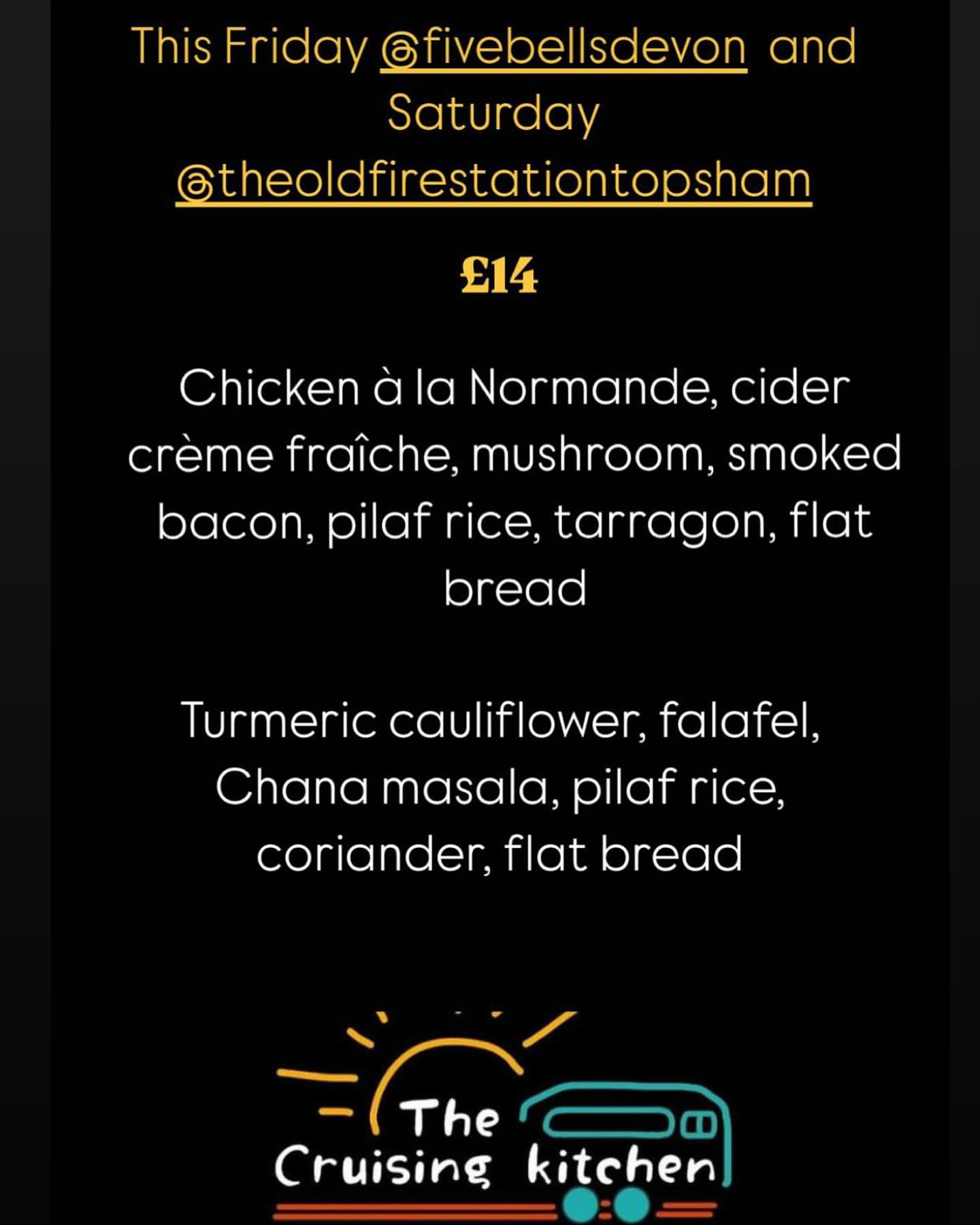 Come and join us on Friday @fivebellsdevon and on Saturday @theoldfirestationtopsham
@lovetopsham @fooddrinkdevon @devonfoodheaven @devonfoodhour @devonfoodieheaven @exeter.foodguide @exeterstreetfood @exeterfoodbabes @exeter.foodie @diningdevon @southwestfoodhub
#exeterfood #sustainablecatering #sustainablestreetfood #localbusiness #vegetarian #chickenalanormande #familybusiness #sustainablefarming #organic #streetfood #southwestfood #middevonfood #localpub #saturdaybrunch #topsham #exeter #topshamfood #clysthydon #cullompton @thecruisingkitchen @fordmorefarmshop