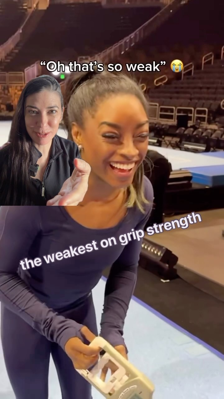 Wait... Simone Biles has the weakest grip strength?!” 🖐️ the G.O.A.T. of gymnastics scored 60 lbs on the grip strength dynamometer. But here’s the twist: its related to her small hand size and petite frame. She is able to perform her gymnastic moves with many other skills not relying a brute grip strength.
Other interesting facts 👇:
The average grip strength:
* Women: 55–65 lbs
* Men: 100–120 lbs
💪 Why does grip strength matter? It’s not just about how hard you can squeeze—it’s a key indicator of overall health, fitness, and aging well.
Strong hands are a result of forearm, hand, and finger muscles working together helping with everything from opening jars to enhancing performance and even reducing injury risk.
🔥 Want to improve YOUR grip strength? Try:
✔️ Pull-ups or deadlifts
✔️ Farmer’s carries (walk while holding heavy weights in each hand)
✔️ Hand grippers (squeeze a spring-loaded tool to build grip strength)
✔️ Plate pinches (hold one or more weight plates in each hand, gripping tightly between fingers and thumb)
🙌 Want more practical tips to boost your health and body? Follow me @TheNeckLady for insider advice on posture, strength, and wellness you can trust! 👋 #GripStrength #SimoneBiles #HealthTips #FitnessJourney