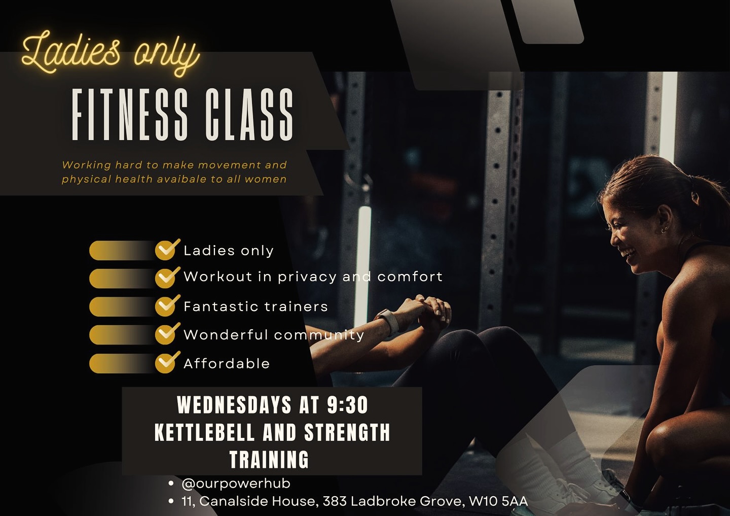 🌟Join Our Female Fitness Sessions!🌟
Ladies, take some time for YOU! 💪✨
Our private gym provides the perfect space for women to work out with complete privacy, guided by fully qualified female personal trainers in a supportive and empowering environment.
We’ve also built an incredible community of women who support women, cheering each other on every step of the way! 💕
✅ Improved lung & heart health
✅ Aids in mental health and wellbeing
✅ Success stories of reversing illnesses like diabetes
✅ A safe welcoming space for all women and girls
📍 Location: 11 Canalside House, W10 5AA
🗓 Day & Time: Wednesday 9:30AM-10:30AM
📧 Email us at info@ourpowerhub.org
Join us, connect with like minded women, and continue the journey to better health and fitness together! 💥
#WomenOnly #PrivateGym #FitnessJourney #Community #Empowerment #HeartHealth #DiabetesReversal #WomenSupportingWomen