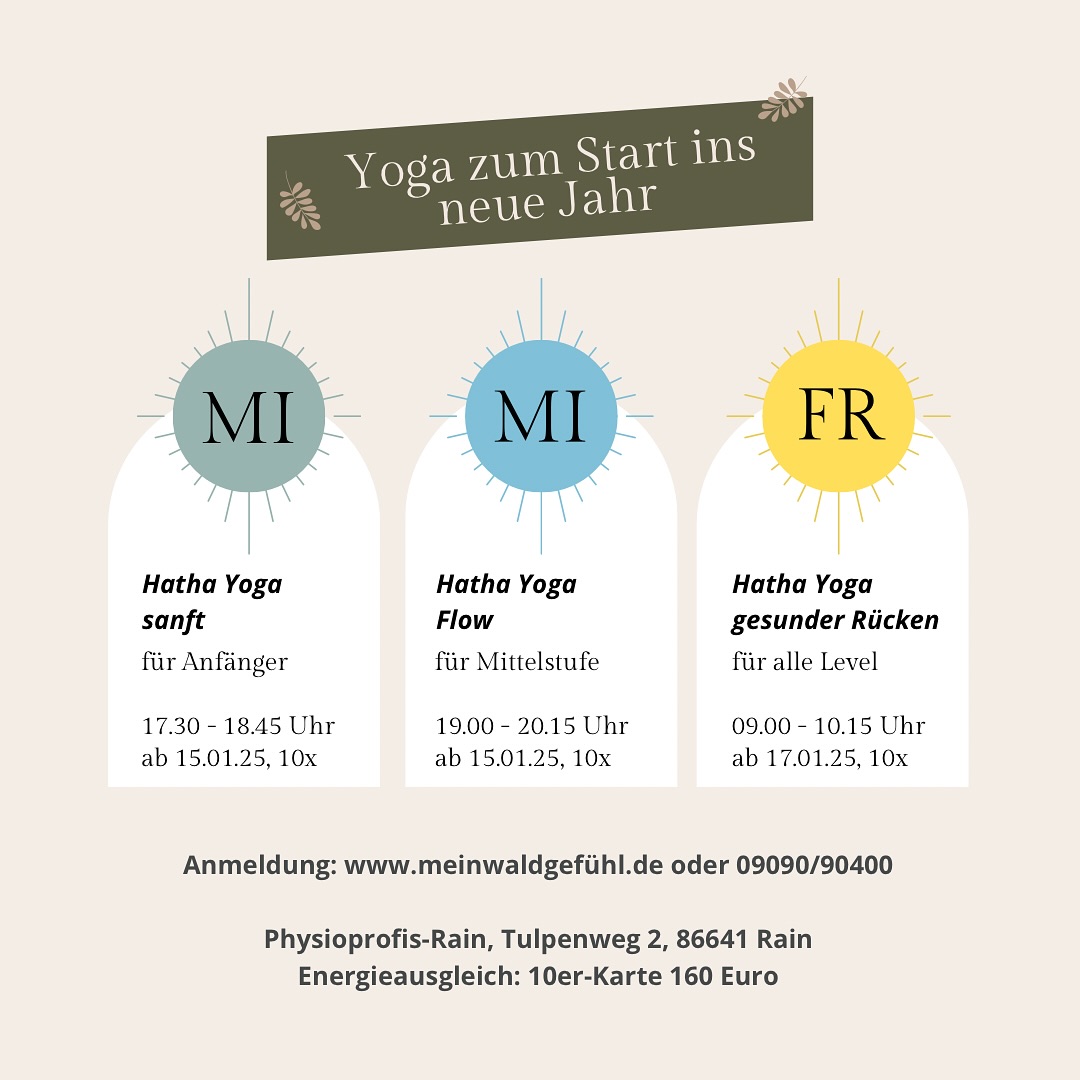 Hallo zusammen!
Starte mit frischer Energie ins neue Jahr und entdecke meine neuen Yoga Kurse 2025. ♥️
Ab dem 15.Januar erwartet dich ein abwechslungsreiches Yoga-Programm, das Körper, Geist und Seele in Einklang bringt.
🧘♂️Warum Yoga bei mir?
Egal, ob Anfänger bist oder deine Yoga-Praxis vertiefen möchtest - es ist für jeden etwas dabei.
Ab sofort buchbar!
Warte nicht zu lange - die Plätze sind begrenzt.
Melde dich jetzt an und sichere dir deinen Platz in deinem Wunschkurs.
Eure, Katharina. #yoga #yogadeutschland #yogaliebe #yogakurse #hathayoga #winter #bewegung #neuekurse #donauwörth #neuburganderdonau #bayern