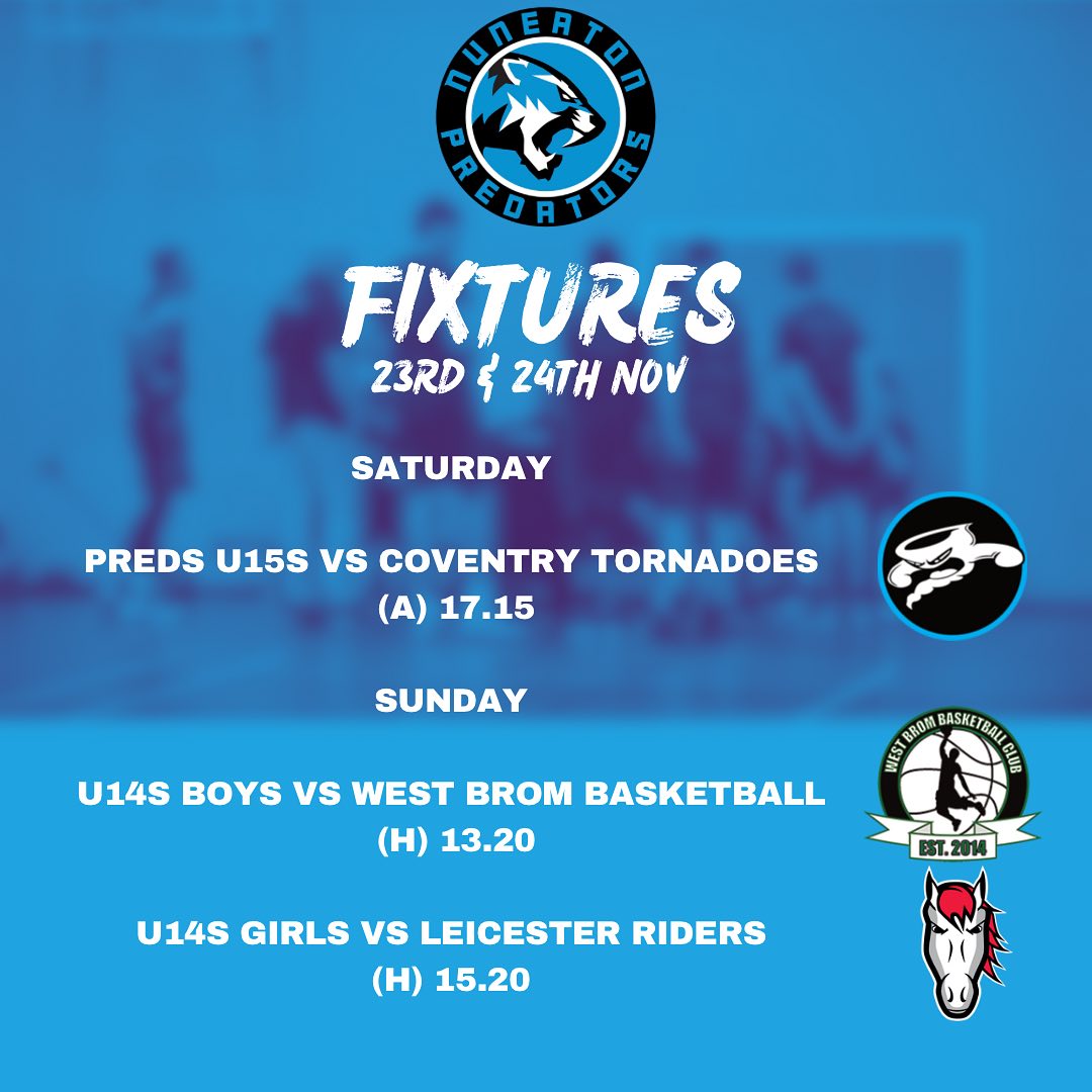 Fixtures for the weekend of 23rd & 24th Nov 🏀
Good luck to all our Preds in action #letsgopreds #partofthepride