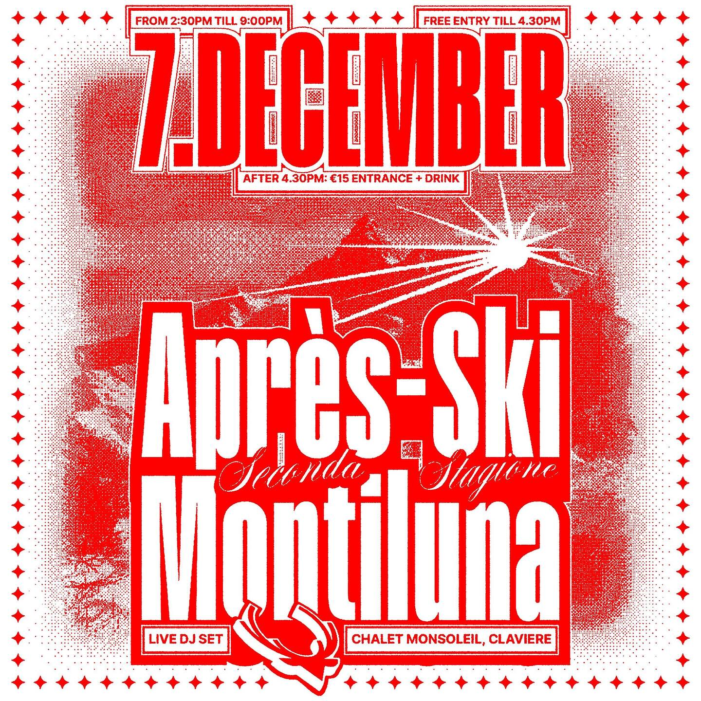 ❄️ La neve c’è e anche noi stiamo arrivando❄️
Festa di Apertura di Stagione con i ragazzi di @apresskimontiluna 🕺🏻💃🏽❤️
Entrata gratuita dalle 14.30 alle 16.30 💣
A partire dalle 16.30:
INGRESSO 15€ con consumazione e trasporto in motoslitta!
Info: 0122878520
info@chaletmonsoleil.it
#chaletmonsoleil #apresski #apresskimontiluna #apresskiclaviere
#apresskicesanatorinese
#mavaacapireperchesivivesenonsiballa
#🤘🏼🤘🏼🤘🏼