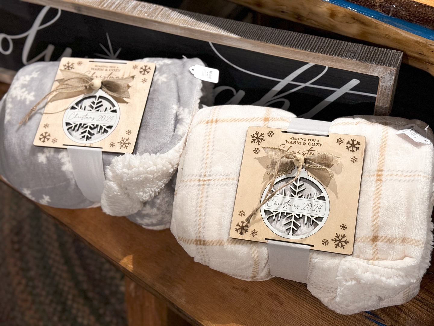 ✨ Introducing our Cozy Christmas Collection! ✨
These gorgeous blankets now come with custom-made wood tags I designed, featuring a festive touch—a pop-out ornament engraved with ‘Christmas 2024’ and the heartfelt message ‘Wishing you a warm & cozy Christmas.’ 🎄❤️
Perfect for gifting or adding a touch of warmth to your home this holiday season! 🎁❄️
Available now at Willow & Ash Decor Co. Stop in and snag one before they’re gone! 🛍️
#CozyChristmas #WillowAndAshDecor