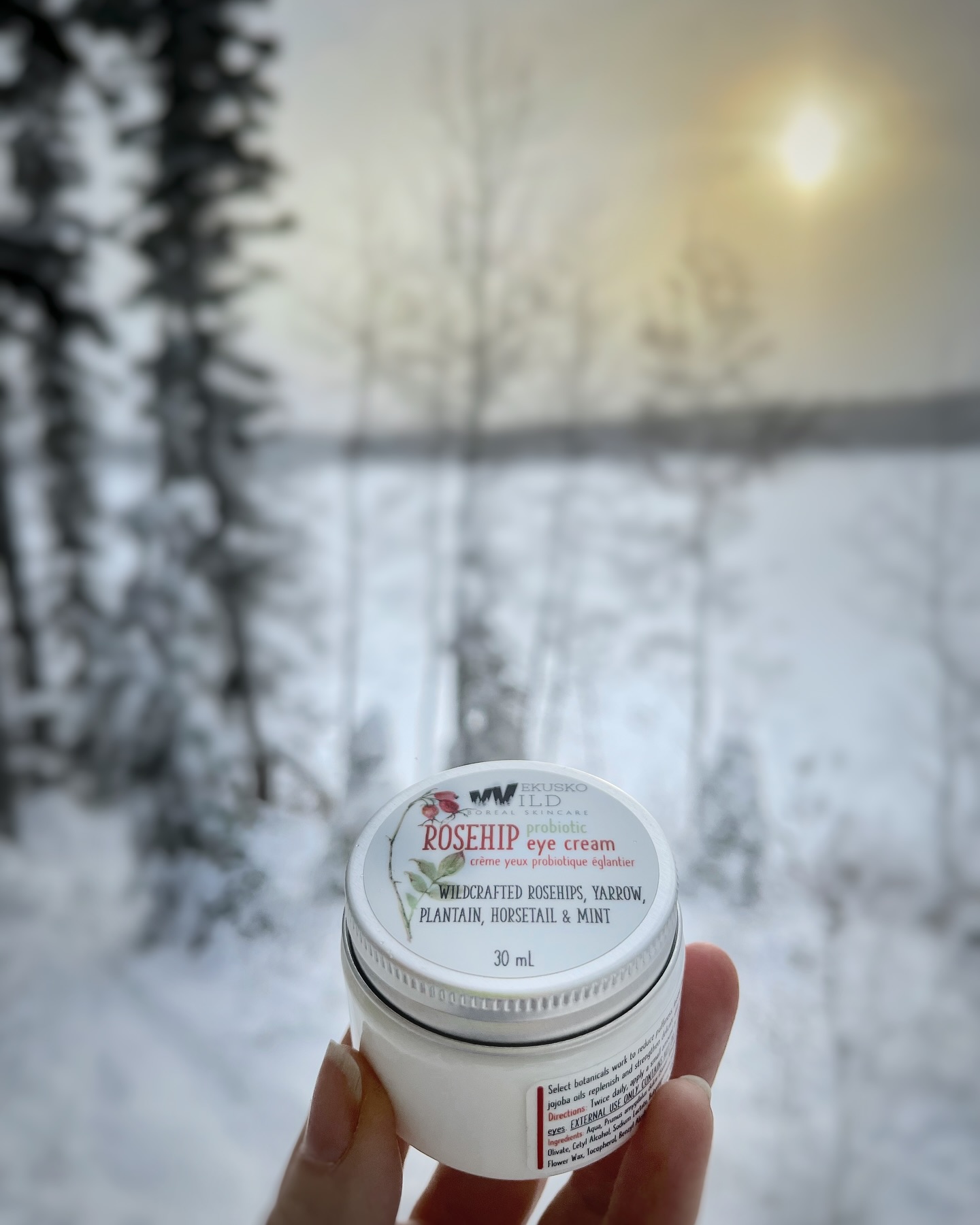 Canadian winters are hard on our skin - cold, dry air pulls the moisture from our skin’s protective barrier leading to redness, dryness and discomfort. The delicate skin around your eyes is most susceptible. Replenish and protect your skin with probiotic rosehip eye cream. A northern favorite, this simple yet highly effective cream contains fermented bamboo actives to strengthen your natural skin biome. It also contains water which is so critical. Water hydrates and plant-based oils contribute moisturizing benefits, with gentle rose flower wax sealing it all in for the whole day. It’s everything the skin surrounding your eyes (and eyelids, yes!) needs this winter. Get yours and see why this is a best-seller. #rosehip #eyecream #organicskincare #wekuskowild #probiotic #essentialoilfree #naturalskincare #zerowastepackaging #winter #womanrunbusiness #manitobamade #boreal #forest