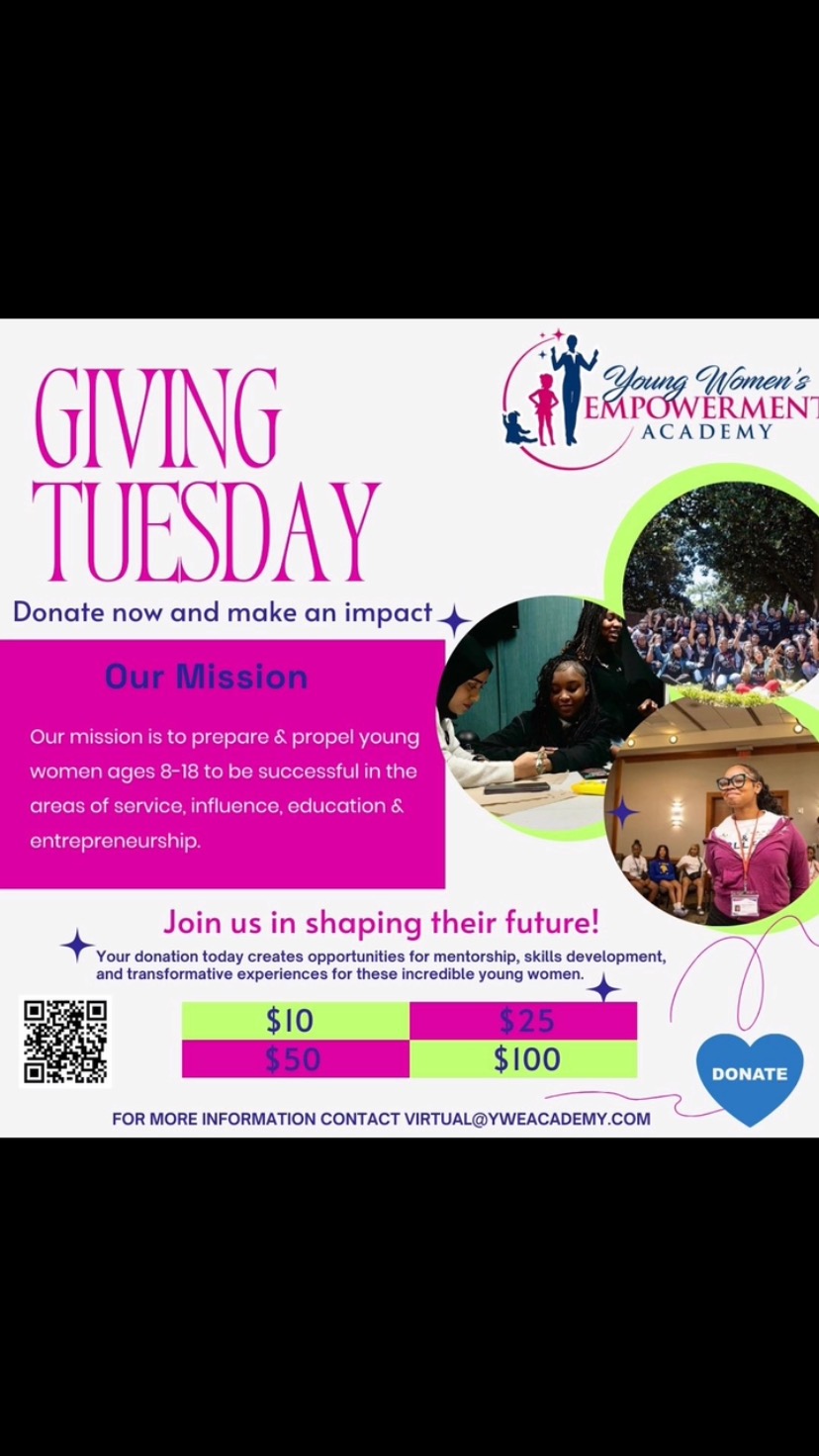 📣 The Countdown is On: 10 Days to Giving Tuesday!
Your support on Giving Tuesday has the power to transform lives! Together, we can create opportunities for young women to thrive, dream bigger, and become the leaders of tomorrow.
💡 Every donation helps us provide mentorship, life skills training, and safe spaces for young women to grow into their full potential.
✨ Be the change they need. Let’s build brighter futures, one Empowered Girl at a time.
📅 Mark your calendars for Tuesday, December 3rd, and join us in making a difference!
🎯 Join us in shaping their future!
👉 Donate now and make an impact!
DONATION LINK https://pushpay.com/g/yweacademy #GivingTuesday #EmpowerHer #YWEA