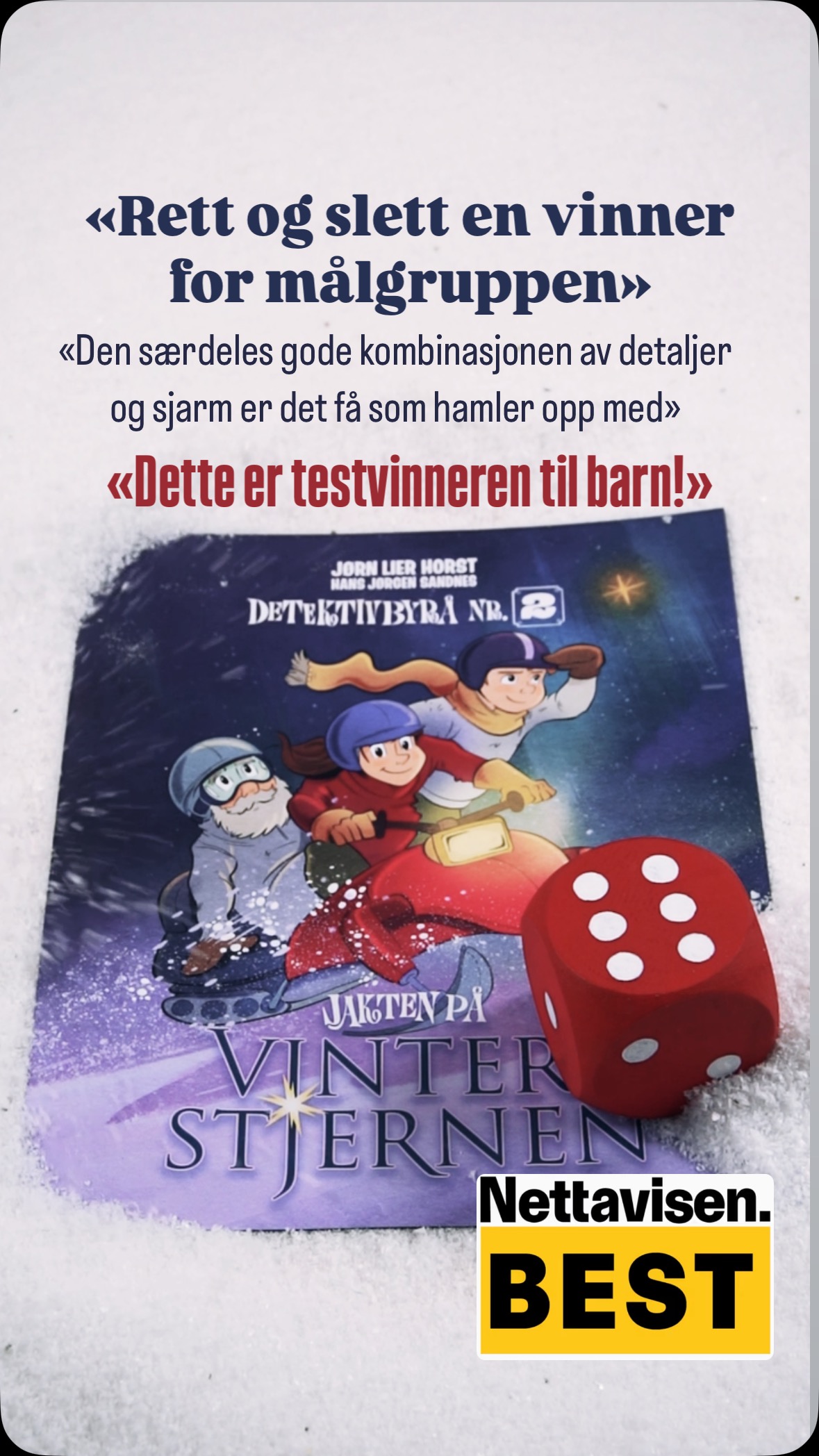 Det ble trillet terningkast 6 i nettavisens anmeldelse av juleheftet vårt! Av 53 julehefter ble #detektivbyrånr2 kåret til det beste!
#julehefter2024 #leseglede #illustrasjon #sandnesmedia #kidlitart #julehygge #førjulstid #førjulskos #boktips #leselykke #lesestund