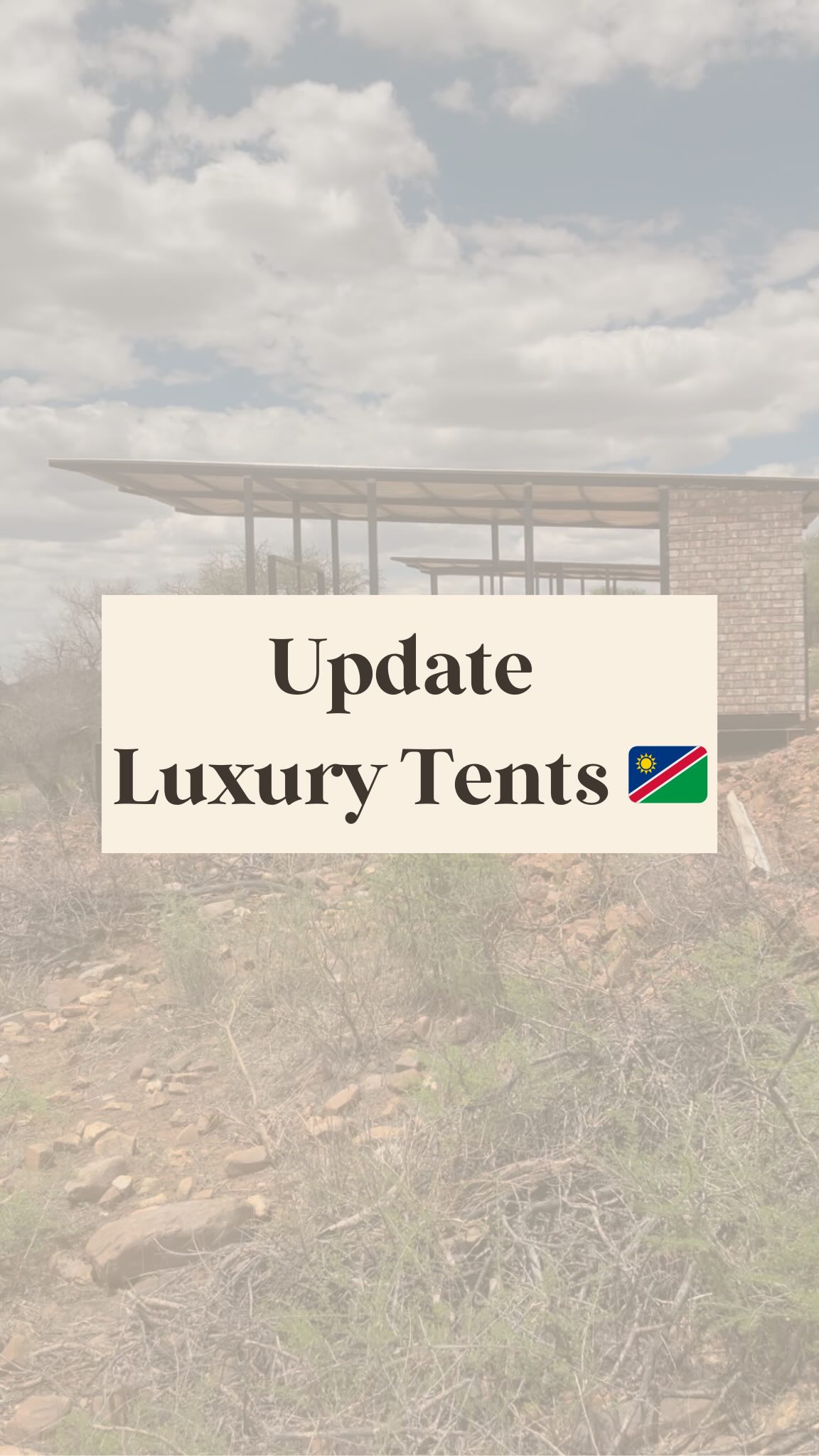 Update für die Luxury Campsite😍🤍
Das war letztes Wochenende und heute sieht es schon wieder anders aus!
Das sind zwei der vier Zelte, ich wollte euch eigentlich noch mehr zeigen, aber ich kann maximal nur 90 Sekunden hochladen 😅 seid gespannt auf den zweiten Teil!
🇬🇧 Update for the Luxury Campsite 😍🤍
This was last weekend and today it’s looking so different again! I actually wanted to show you even more but I can only upload 90 seconds 😅 now you can be recited for Part 2!
#lodge #lodgebau #lodgenamibia #namibia #windhoek #africa #travelnamibia