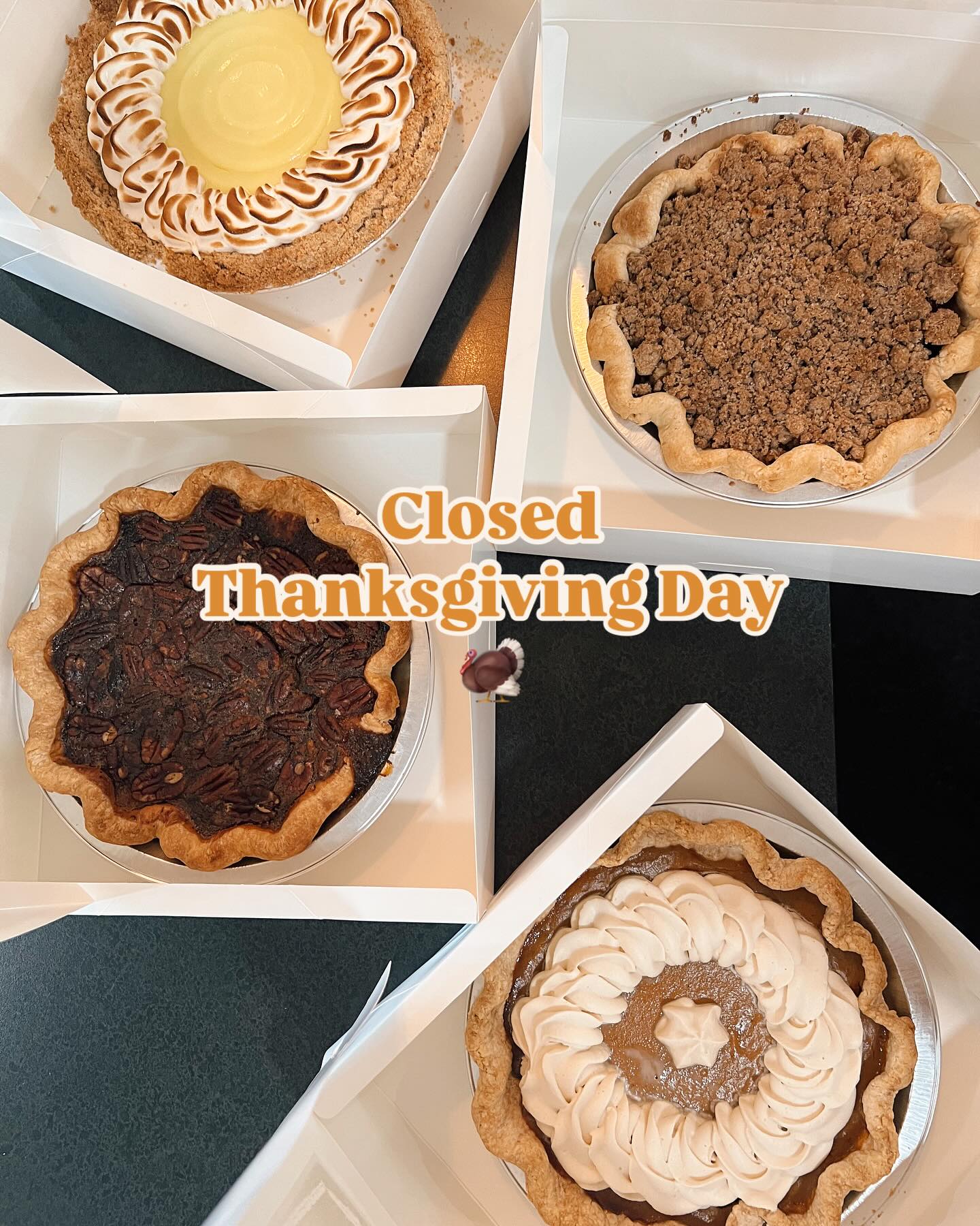 We’re so thankful for all of you! Thank you to everyone who picked up a pie today, it means the world to us that we can be a small part of your families’ celebration of togetherness💛
We will be closed tomorrow 11/28 to celebrate with our own families, but we will be back on Friday with HOT Black Friday deals!!
We’ll post the deals Friday morning 👀 see you then!
And happy Thanksgiving 🦃🥧🍂