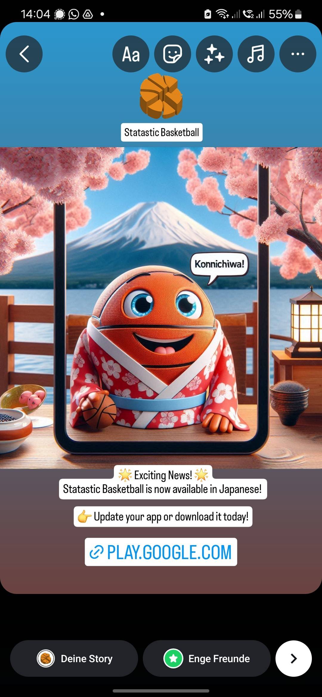 ๐ Exciting News! ๐
Our app is now available in Japanese! ๐๐ฑ
Experience all the features you love, now in your language.
๐ Update your app or download it today!
https://play.google.com/store/apps/details?id=net.sauft.gasi.statastic.basketball
#japan #japanbasketball #japansports #NewLanguage #Japanese #AppUpdate #GlobalReach #Basketball #loveforthegame #StatasticBasketball #StatasticCommunity #YourGameYourData #SportsAnalytics #PlaySmart