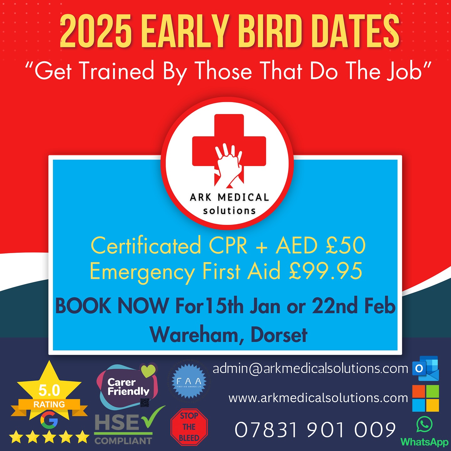 There are several common misconceptions about first aid training that can lead to misunderstandings about its importance and application. Here are a few:
- First Aid is Only for Medical Professionals: Many people think that first aid training is only necessary for healthcare workers. In reality, anyone can benefit from learning first aid skills, as emergencies can happen to anyone, anywhere.
- It’s Too Complicated: Some individuals believe that first aid techniques are too complex to learn. While certain situations may require advanced skills, basic first aid techniques are straightforward and can be learned by anyone.
- You Only Need to Know CPR: While CPR is an essential skill, first aid training covers a wide range of topics, including wound care, choking relief, and managing various medical emergencies. Comprehensive training is crucial for being prepared.
- Training is Only Necessary Once: Many people think that attending one first aid course is sufficient for a lifetime. However, skills fade, and guidelines change, so regular refreshers are important to stay updated.
- You Shouldn’t Get Involved: There is a misconception that helping someone in an emergency could lead to legal repercussions. In the UK, Common Law and precedents protect individuals who provide assistance in good faith.
- First Aid Kits Are Enough: Some individuals think that having a first aid kit alone is sufficient. While kits are important, and we can provide a bespoke one for your needs, knowing how to use the items in the kit is crucial for effective response in an emergency.
Get your next first aid course from Ark Medical, those that do the job, not just teach it. With instructors all serving 999 service personnel. You wouldn’t have your vehicle serviced at a garage that’s never worked on cars before!
#dorset #bournemouth #firstaidcoursesdorset #firstaid #stopthebleed #safetyfirst