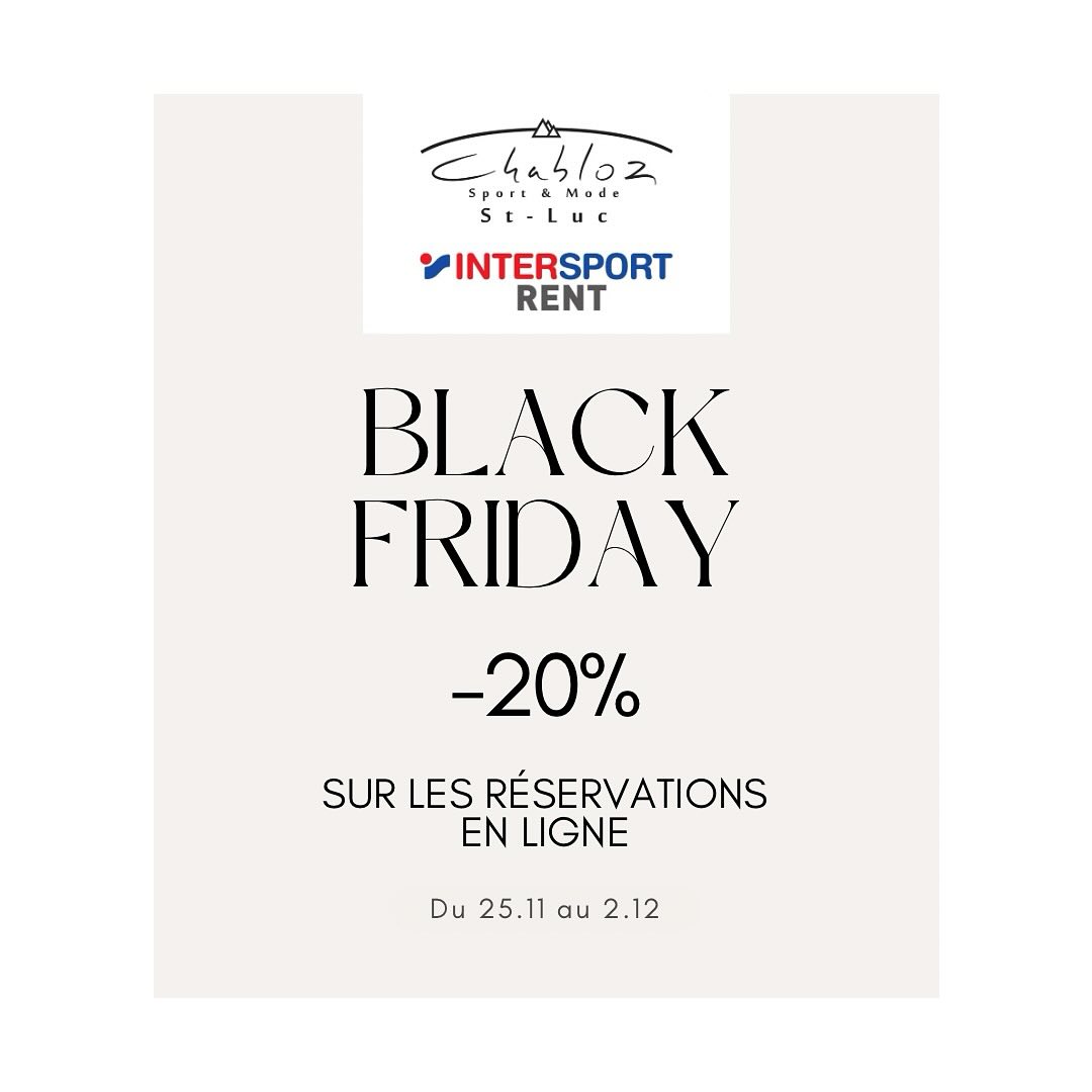 ‼️BLACK FRIDAY‼️ C’est le moment de faire des économies sur votre saison de ski ! ❄️
Du 25 novembre au 2 décembre, @intersportch vous offre -20% de réduction sur toutes les locations.
Louez votre équipement chez Chabloz Sports et partez dévaler les pistes à prix mini cet hiver. 🏔️
👉 Réservez vite et préparez-vous pour une saison au top ! Retrouvez le lien dans notre bio.