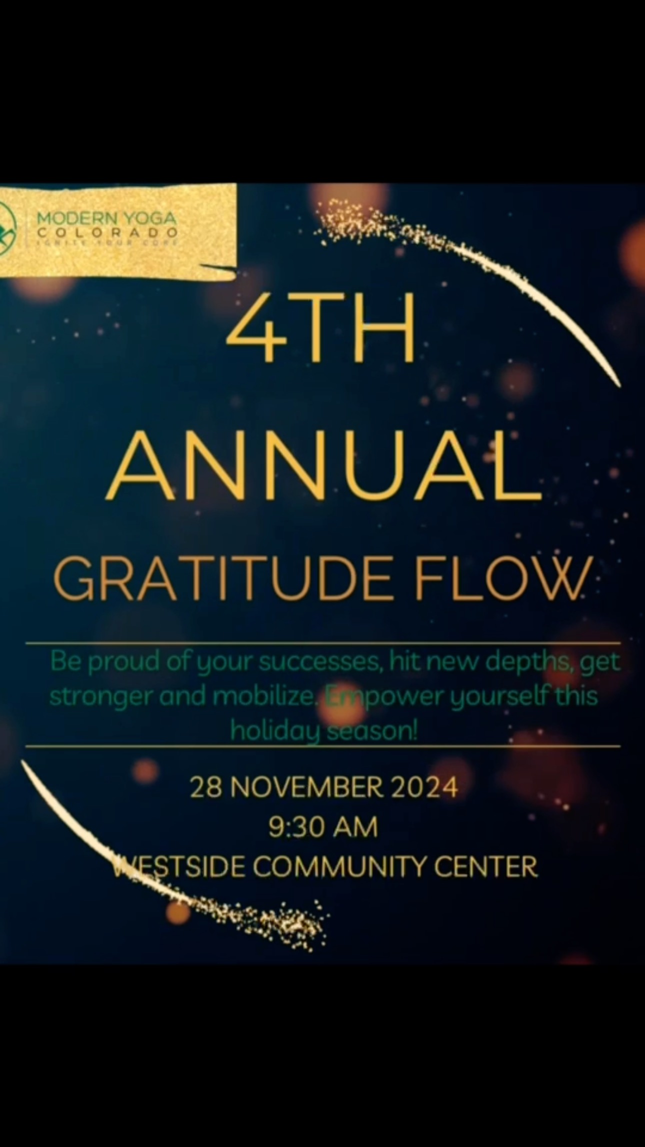 Fall in love with the journey. Show up, push your comfort levels, and watch your heart find gratitude for your body. That’s how you grow from the inside out.
Come grow & flow before your holiday traditions with my energetic community at Modern Yoga Colorado. 🧡🍁👊🏾
#modernyogacolorado #coloradospringsyoga #letsmove #nothotyoga #gratitudeflow #mindfulmovment #holidayyoga #westsidecommunitycenter #thanksgiving2024
#oldcoloradocity #manitoucolorado
#functionalyoga
#coloradospringsdowntown
#yogaeverydamnday #coloradosprings #springsbusiness #fitness #fitnessmotivation #meditation #intentions #localspringsbusiness #colorado #coloradoyogastudio #coloradospringsevents #yogaforeverybody #strengthnotstretch