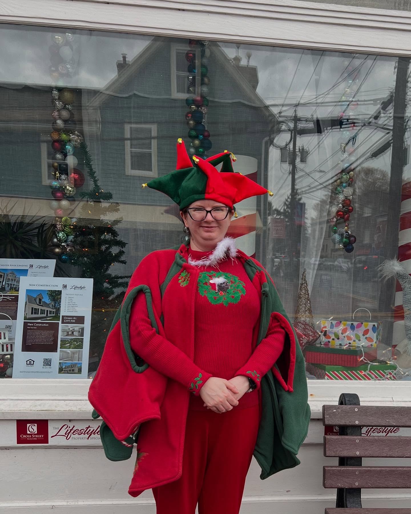 One of our sewist elves @crimsonmooncostumes.embroidery modeling her holiday attire including a red and green jester hat! What do you think, should we carry Christmas jesters?
#holidays #christmasspirit #redandgreen #jester #holidayfun