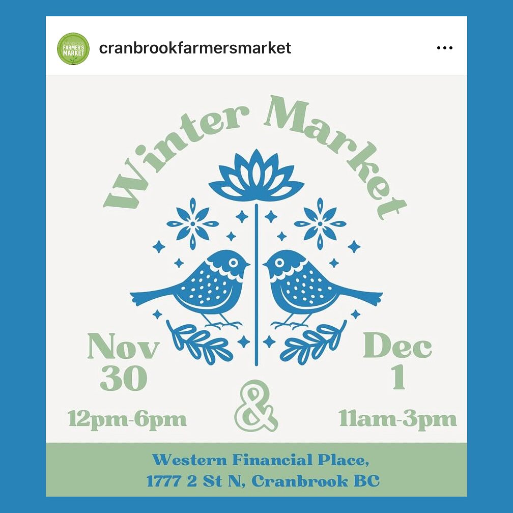 ❄️ Hey Cranbrook! ❄️
Are you ready for the biggest, bestest, funnest and finest winter market in the area? It’s this weekend!
Enjoy timely shipping when you shop in person 😉
🎄Saturday November 30th 12-6pm
🎄Sunday December 1st 11am-3pm
☃️ Market tip: if you’re not a fan of crowds, the last hour or two on most market days are the quietest.
Looking forward to seeing you there!
@cranbrookfarmersmarket
#cranbrookbc #wintermarket #farmersmarket #artmarket #bcartist #canadianart #canadianartist #bcart #christmasshoppingmadeeasy #buylocal #smallbusiness