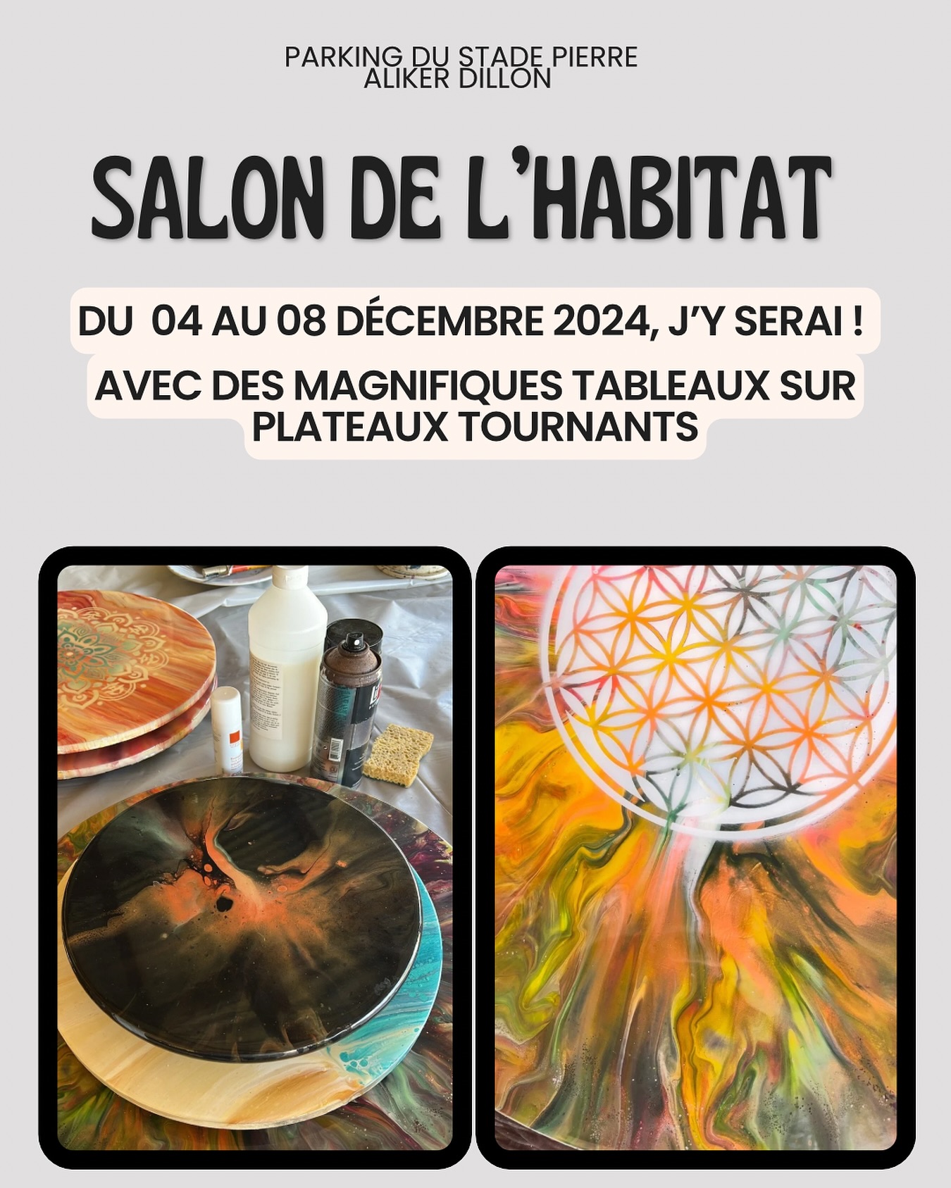 Rendez-vous au salon de l’habitat du 4 au 8 décembre 2024 sur le stand de @basaltecaraibes !
Des prix salon 🥰
Du 10h à 21h (22h Vendredi et samedi)
Entrée gratuite mercredi, 6€ les autres jours.
#peintureabsraite #plateautournant #salonhabitatmartinique #tableauxabstraits #peintureacrylique #veroniquedural