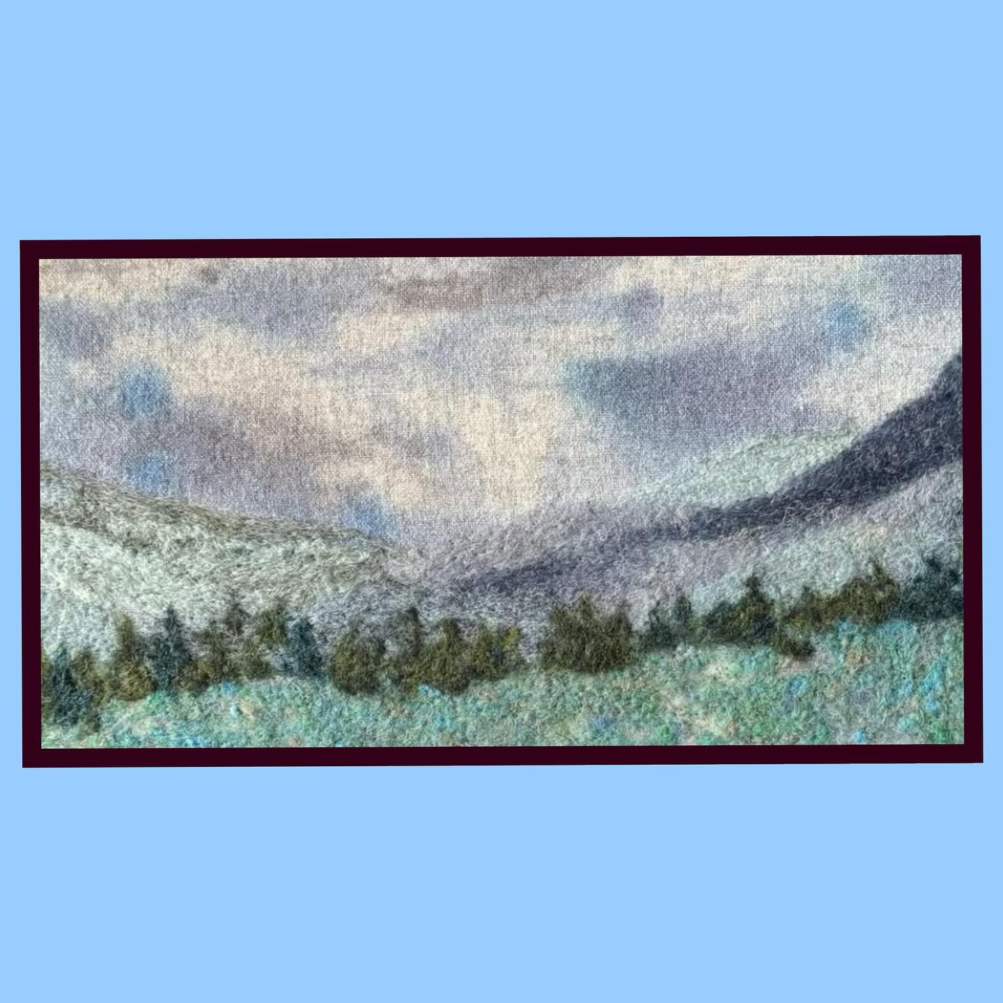 NEFG member @lynslade recently completed this gorgeous landscape. It is needle felted on Lyn’s hand dyed wool.