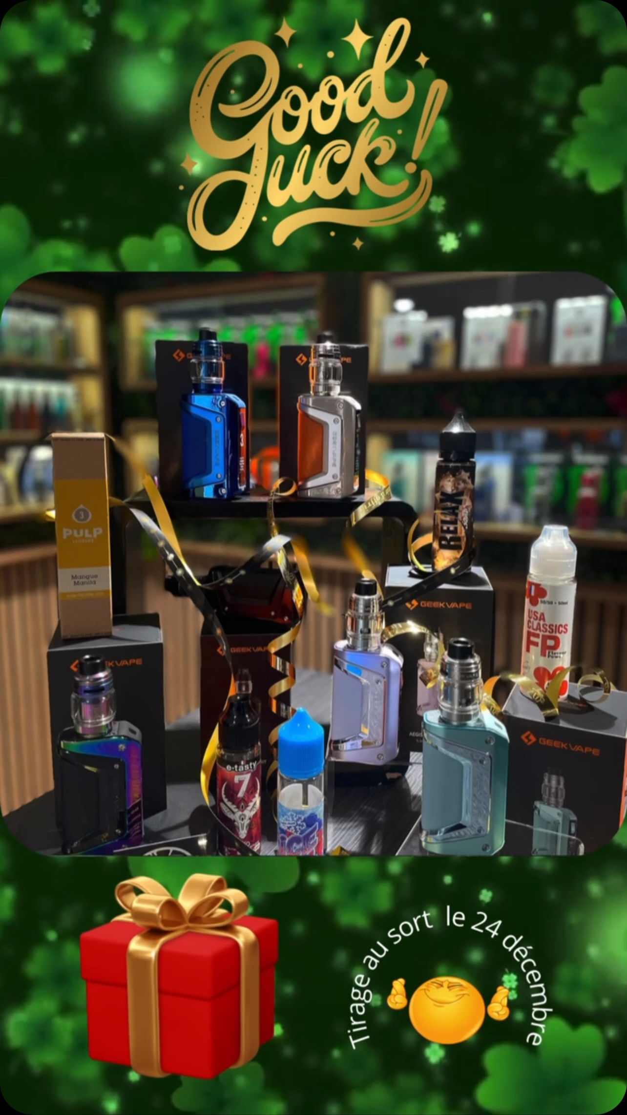 🎅Jeu concours de Noël 🎅
Pour tenter de gagner un Kit Legend III de Geekvape avec deux accus et un Shake and Vape de votre choix, suivez bien les étapes ci dessous:
🎄Identifiez 3 amis en commentaire
🎄Likez cette publication
🎄Commentez « Je participe »
🎄Repostez en story
Le tirage au sort s’effectuera le 24 Décembre à 12h🎅
Bonne chance à tous 🍀
#lorient #hennebont #vapoway #geekvape #legend3 #shakeandvape #vapeshop #jeuconcours #noel #cadeau
Ce jeu est accessible aux personnes majeures sans aucune obligation d’achat.
Conformément aux règles d’Instagram , ce jeu concours n’est en aucun cas sponsorisé ni administré par Instagram. Les participants dégagent Instagram de toute responsabilité et acceptent les conditions d’utilisation d’Instagram.
https://transparency.meta.com/fr-fr/policies/community-standards/
