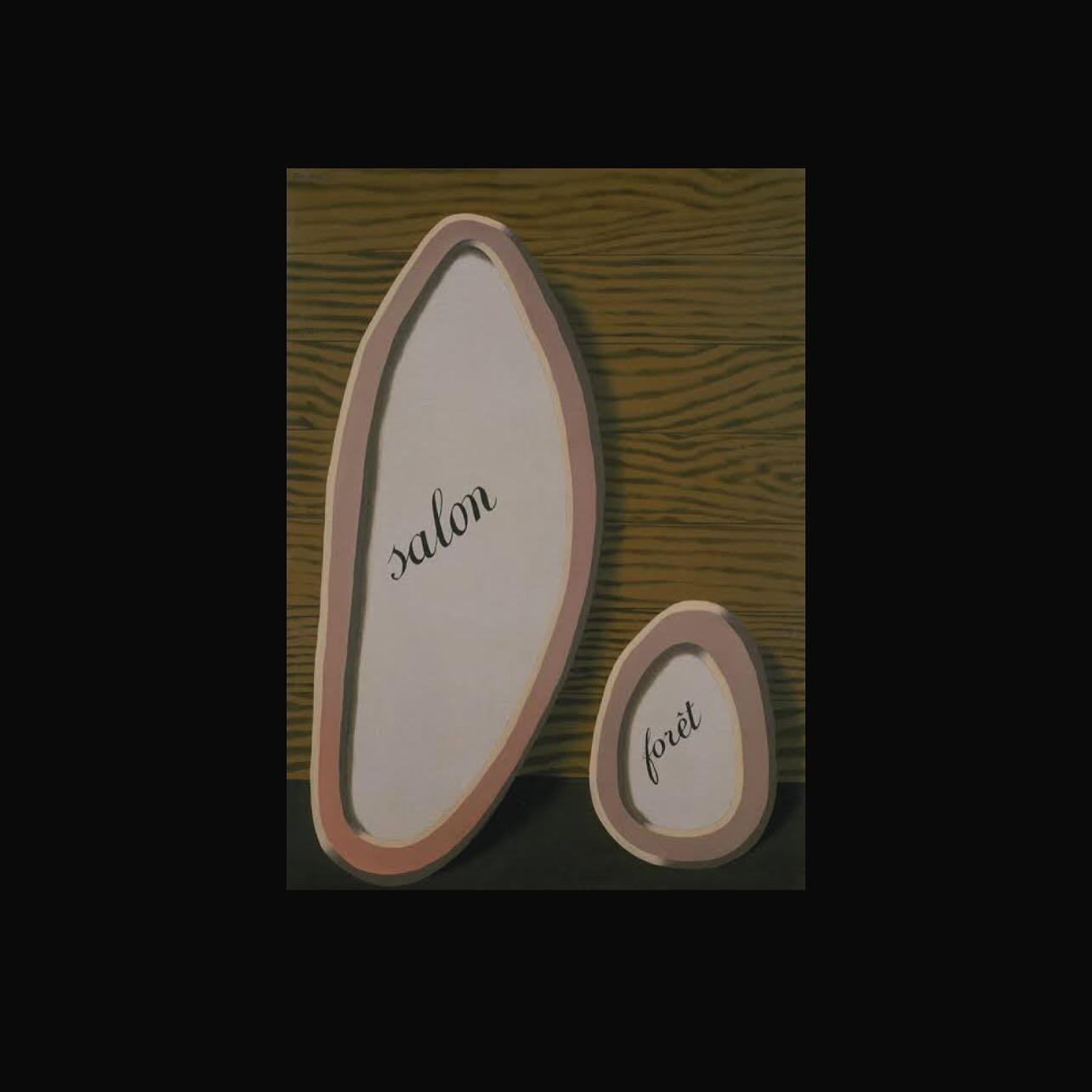 Magritte’s five paintings in a series titled The Literal Meaning. The words can seem as literal as they appear, leaving the audience to imagine the rest to complete the creation. However, for those who don’t read the same language, the meaning can feel as far from literal as possible. Interestingly, this can make interpretation even more challenging, making the work feel not literal at all. His pieces explore the manipulation of words in relation to our imagination, becoming even more intriguing once we understand their meaning.
Image 1: The literal meaning
Le sens propre 1929 oil on canvas | The Menil Collection, Houston |1980-09 DJ
The words forêt (forest) and salon (living room) appear in organically shaped frames that lean against an interior wall. The precise lettering, reminiscent of a schoolchild‘s cursive handwriting, is large enough that the words can be appreciated as visual forms rather than just elements of language. (NSW ART GALLERY)
.
.
.
#magritte#art#literalmeaning#psychology#psychologicalart#words#meaningofwords#artist#artoftheday#spirituality#spiritualjourney#perception#perceptionisreality#onenesssstudio