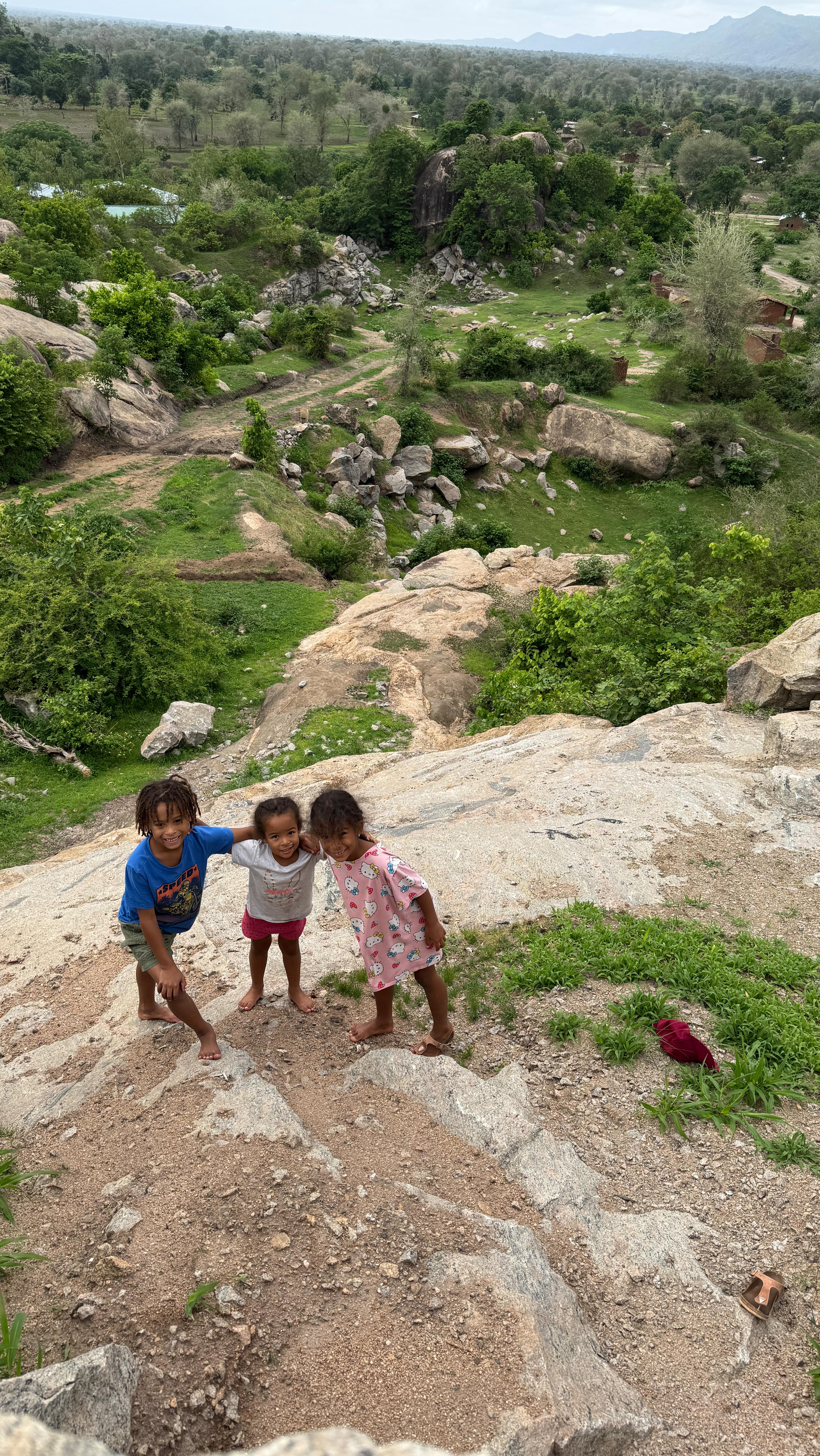 Climbing rocks in their Pj’s.