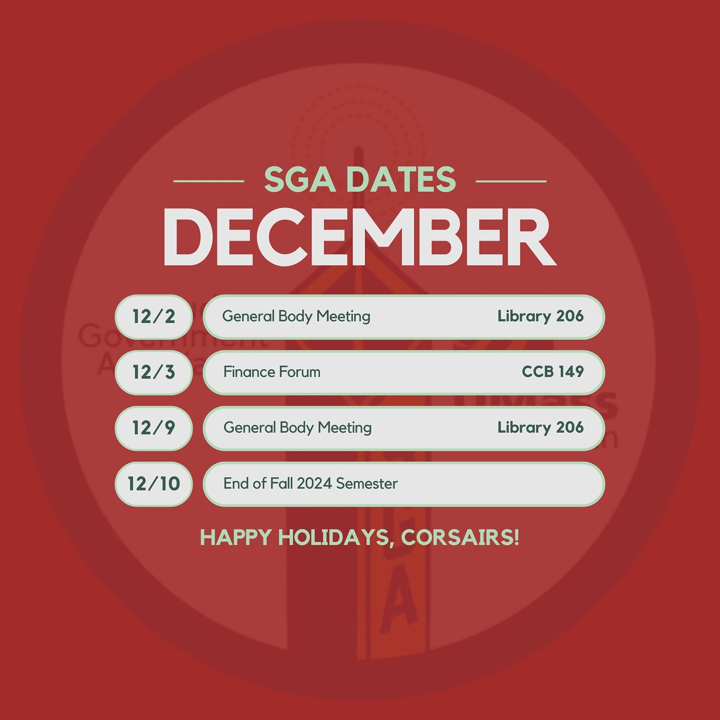 Check out our December calendar! We’re so close to the finish line… hang in there, Corsairs! 🌲🎁🎉🥶🧤