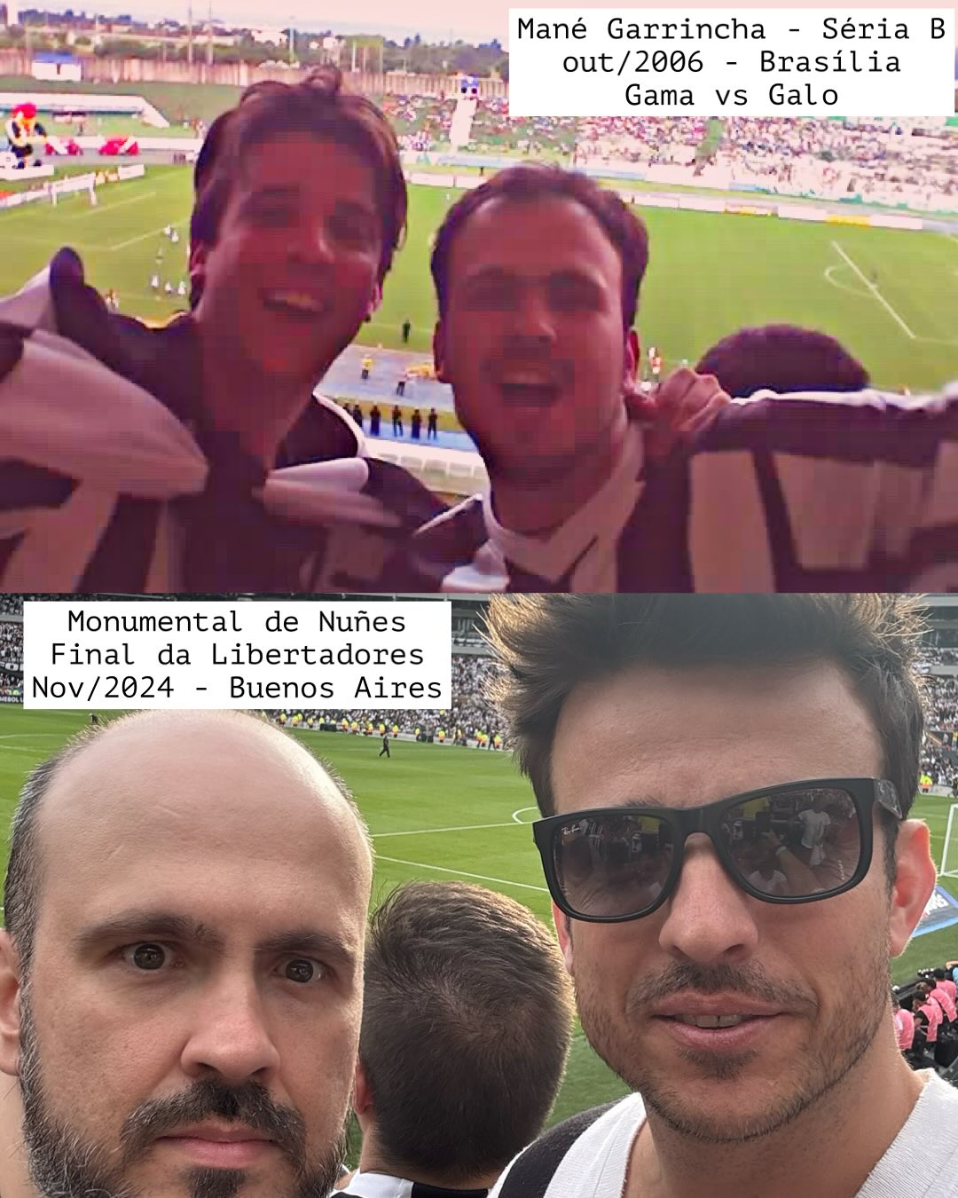 Assim é. Seja na segundona ou numa final de Libertadores, vamos pelo Galo. E é claro, por momentos únicos que só o futebol proporciona.
Valeu @alissoncm !
Perdemos a final, mas seguimos fortalecendo a amizade.
Agora é curar essa ressaca das brabas!
…….
Fato curioso: no jogo de Brasilia (foto 1) o Galo saiu na frente com gol de Marcinho, mas tomou a virada depois de 2 gols de Vanderlei, que jogaria no Galo para fazer o lendário gol “Fábio de Costas”, naquele 4x0 sobre o rival (ou ex) regional.
#atletico #galo #futebol #serieb #libertadores #monumentaldenuñez #final #libertadores2024 #torcida #buenosaires