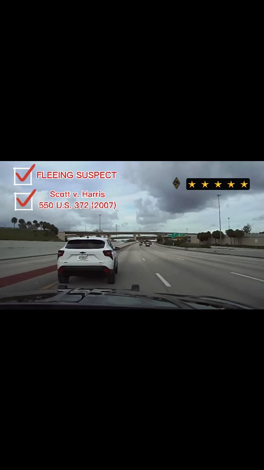 Scott v. Harris, 550 U.S. 372 (2007)
The Fourth Amendment does not prevent a police officer from ramming a fleeing suspect's car to end a high-speed chase, notwithstanding the risk of serious harm to the suspect.
Purpose: To stop the fleeing that poses a danger to the motorist and pedestrians near the roadway. The officer must exercise due care when attempting this practice. As always, revert to the full case law, training, experience, and your agency standard operating procedures.
Reference: Justia › U.S. Law › U.S. Case Law › U.S. Supreme Court › Opinions by Volume › Volume 550 › Scott v. Harris
🔱𝘽𝙡𝙖𝙘𝙠𝙨𝙖𝙣𝙙𝙏𝙖𝙘𝙩𝙞𝙘𝙖𝙡.𝙘𝙤𝙢
#GOD #America #K9 #K9Unit #Team #BST #OakleytheDog #Miltary #Malinois #Police
#Cop #ThinBlueLine #Team #SWAT #SWFL
#Miami #FHP #305 #FloridaHighwayPatrol
#GSP #PoliceChase #Troopers