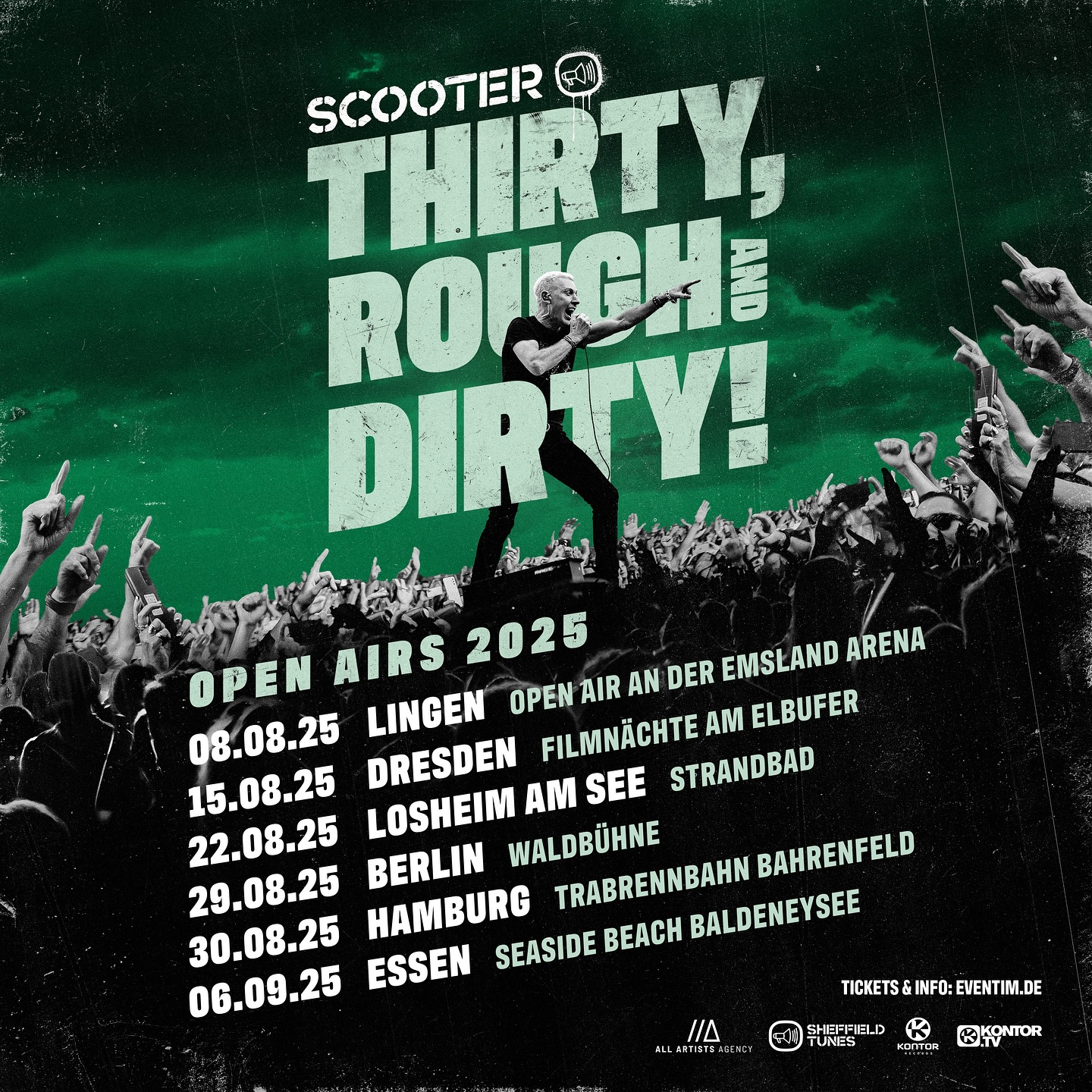 Scooter
06.09.2025
Essen /// SEASIDE BEACH BALDENEYSEE
Einlass: 17:00 /// Beginn: 19:30
Party People, are you ready? Scooter holen 2025 das nächste Highlight raus: Die THIRTY, ROUGH and DIRTY! Open Airs stehen an! Nach einer komplett ausverkauften Arenen-Tour 2024 geht es jetzt nach draußen - Harder, Louder, Scooter der Extraklasse.
Ticket Link in Bio 👆🏼