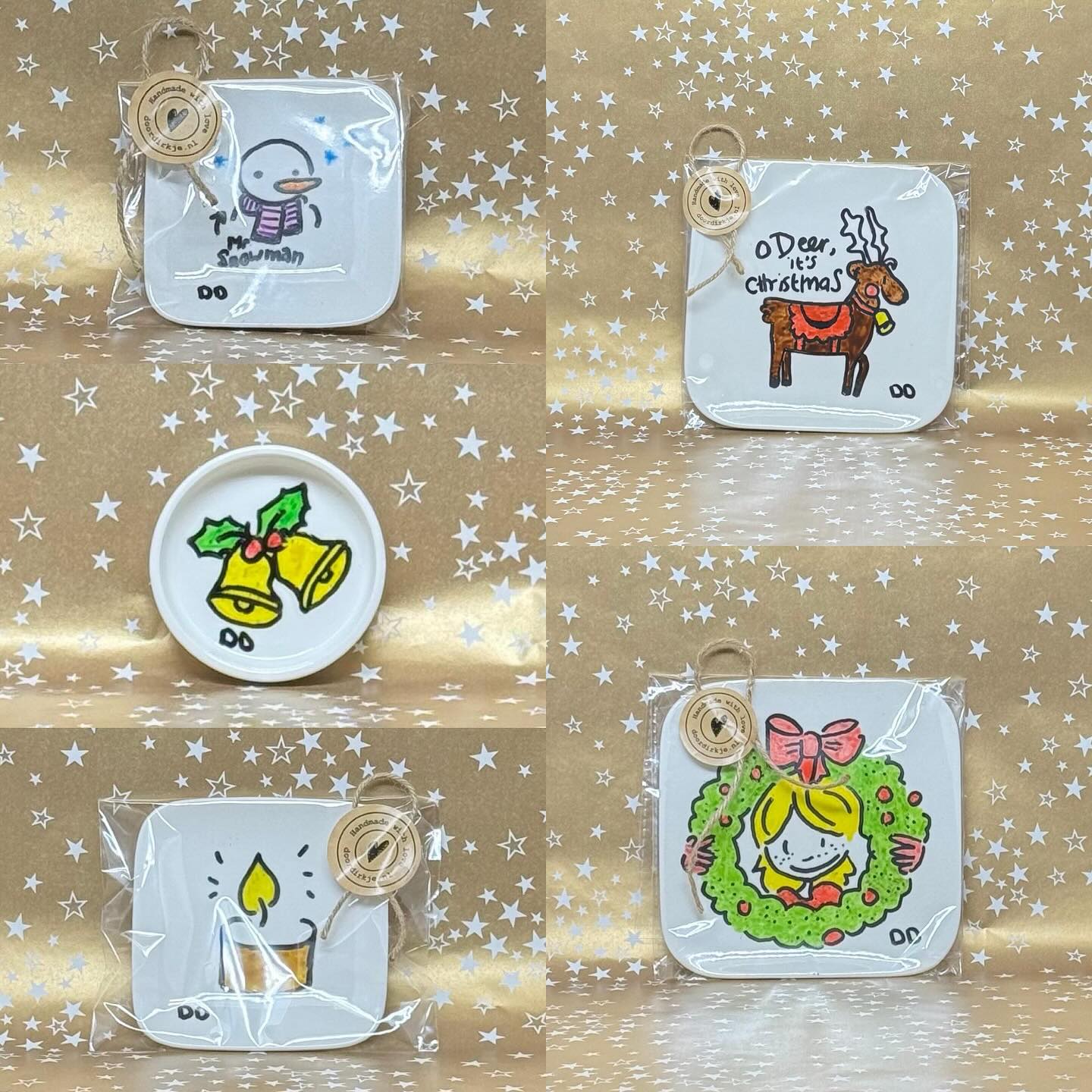 Bordjes en theetipjes. Handgekleurd door Dirkje. Leuke kerst en winter afbeeldingen. #doordirkje