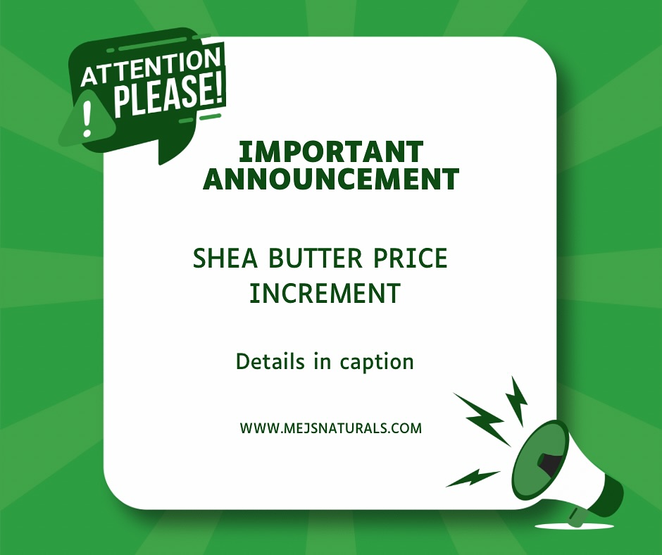Due to a poor shea nut harvest this year, the price of shea nuts has risen sharply over the past few months.
As a result, we’ve had to adjust the prices of our shea butter and shea butter-based products. Prices have yet to stabilize and are likely to continue rising in the coming months.
Stocking up on raw Shea butter and Shea products(bar soaps, body & hair butters, lip balms) to last you till August 2025 when the next Shea harvest is expected so that the constant price increment of Shea butter doesn’t affect you.
Thank you for your understanding and continued support.
#sheabutter #sheabutterproducts #mejs #mejsnaturals