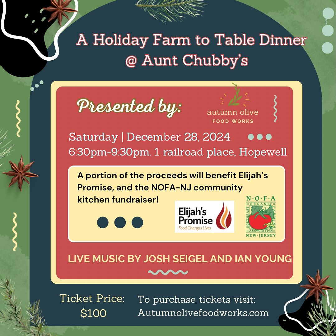 🎄Tickets here🎄For a special ✨Holiday Farm to Table Dinner✨ at the coziest cafe in Hopewell, NJ @chubbys_luncheonette 🍄🍲
.
Join me for a unique dinner experience to bring your visiting relatives from Arkansas! Or a foodie night out with your pals. In between Xmas and NYE, a feast of 8 plated and family style dishes using the best local ingredients we can get our little paws on.
.
LIVE MUSIC by @josh.bagel & @ianyoungest of @ruggyburn 🔥🎄🔥
.
Eventbrite link in bio, and on my website at www.AutumnOliveFoodWorks.com
.
Can’t wait to see you there.
Donations to @elijahspromise and @nofanj can be made in person or through the eventbrite page “ticket add on”
Autumnolivefoodworks@gmail.com