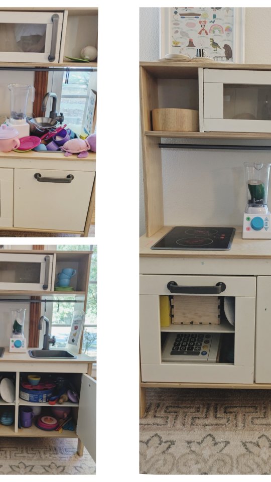 Before new toys arrive, make space! Some of the most organized spaces are Pre-K classrooms, take notes:
- designate zones for specific types of toys (ie. Costumes, kitchen, Legos, books)
- If a toy doesn't fit in a zone, either donate or put in toy rotation
My ideal is to be able to put away all three of my kids toys within 15 minutes. What's yours?
#toyroom #pretendkitchen #organizersofinstagram
#overconsumption #toys #kidtoys #toys #toddlermomlife #professionalorganizer