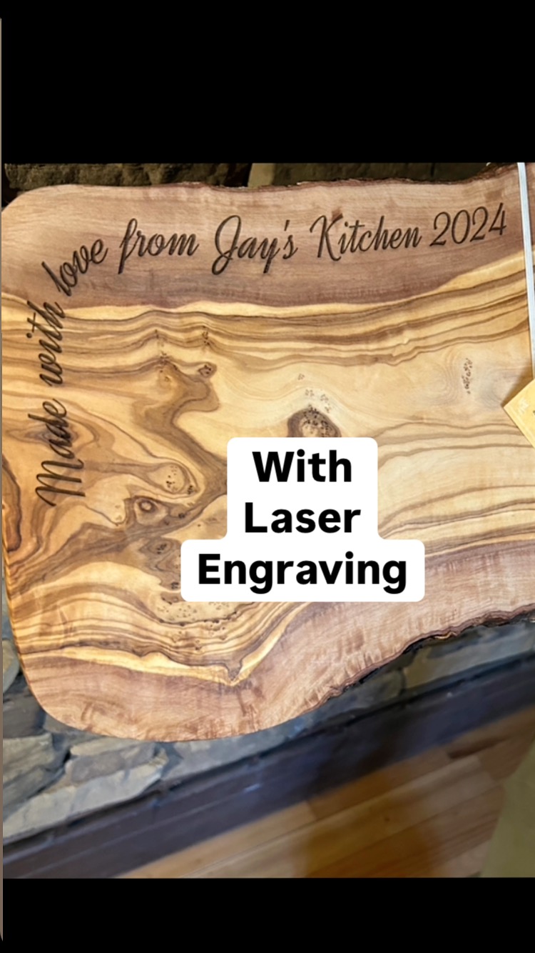 A customer purchased this charcuterie/serving board at #traderjoes and we customized it for her. It’s a beautiful piece of olive wood and the laser engraving looks awesome on it. We customize almost anything. #laserengraving #customlaserengraving #customizegifts #customgifts