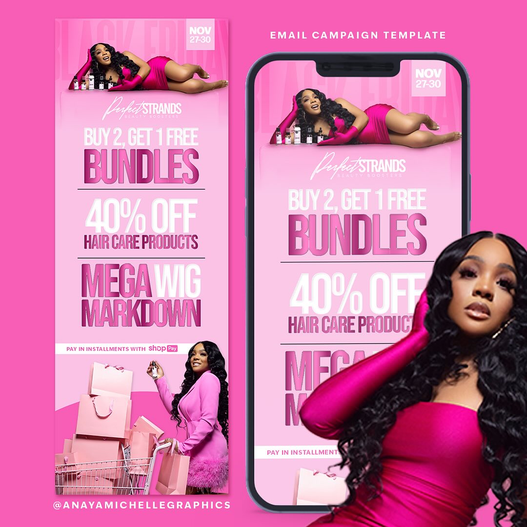 Clean and simple Email Design for Perfect Strands Beauty - Perfect for marketing deals without the stress 🩷💻
Visit www.anayamichelle.com, let’s collaborate ✨