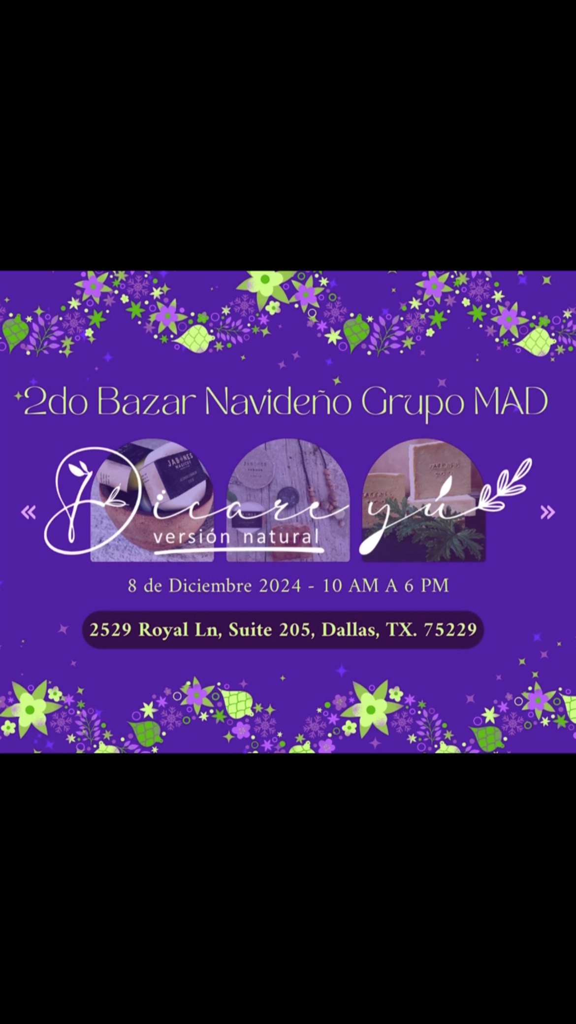 🎄✨ ¡La Navidad está a la vuelta de la esquina y queremos celebrarla contigo! ✨🎄
Te invitamos al **2do Bazar Navideño del Grupo MAD** el 8 de diciembre de 10 am a 6 pm. Ven a disfrutar de un día lleno de sorpresas, productos únicos y un ambiente festivo que no querrás perderte. 🎁❤️
📍 Dónde: 2529 Royal Ln, Suite 205, Dallas, TX 75229
No solo podrás encontrar regalos perfectos para tus seres queridos, sino que también podrás apoyar a emprendedores locales, así como disfrutar de rifas, pasarelas, shows, música y más!!! ¡Trae a tus amigos y familiares y celebremos juntos la magia de la Navidad!
¡Nos vemos allí! 🎉🎅🏼
#BazarNavideño #GrupoMAD #Navidad2024 #ApoyoLocal #dallasevents
