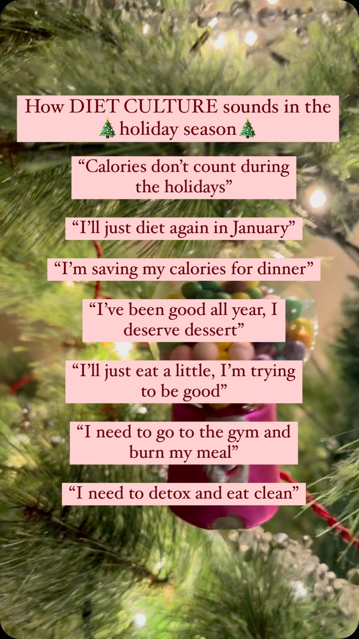 Holidays = food and diet talk! Here are some replacements for things we commonly hear and see at this time of year to nurture a healthier relationship with food. 🎄✨❤️
#Dietculture