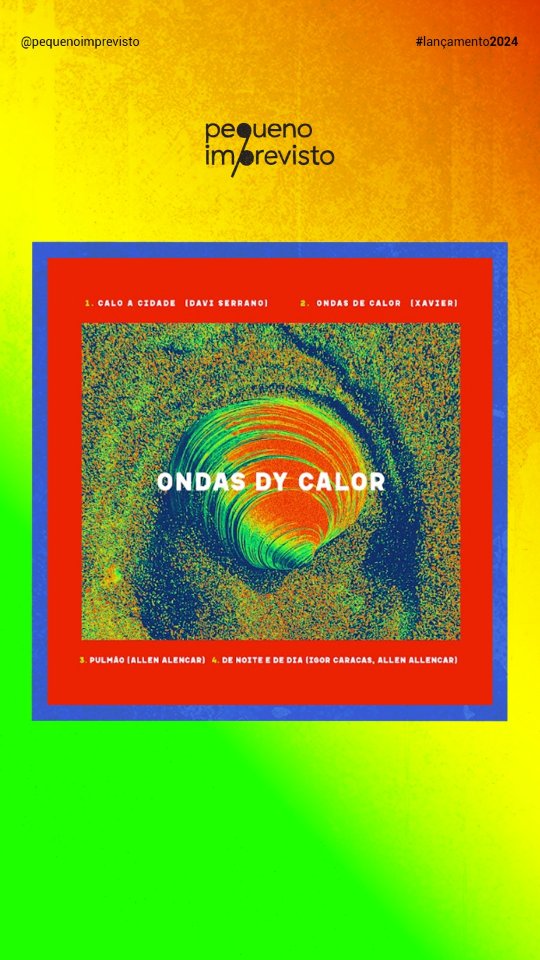 Uma onda de calor chegou, em clima de verão intenso, mas nem sempre tropical!
Quatro artistas, quatro canções, quatro vozes e muito som!
O EP nasce de um processo de imersão no estúdio Casa Embura, com o clima da mata, cada um propôs uma canção inédita a ser arranjada ali mesmo, no calor dos momentos.
📢LINK NA BIO PRA OUVIR!
***
🗂️ Ficha técnica:
Ondas Dy Calor é Allen Alencar, Davi Serrano, Igor Caracas e Xavier.
Gravado em Casa Embura e Submarino Fantástico, de 2022 a 2024. @casaemburaestudio
@submarinofantastico
Mixado e Masterizado por Otávio Carvalho @azulones
Produzido por Ondas Dy Calor
Capa: Davi Serrano
A&R Pequeno Imprevisto: Otávio Carvalho
Imprensa: Stella Sanches @stellatroni
Design e Comunicação: Pamela Prudente @pam.prudente
Distribuição: @tratorebr
Direção de Fotografia e Montagem:
Isadora Brant @isabrant
Direção de Cena: Haroldo Saboia @haroldosaboia
Gaffer e Fotografia Adicional : Raphael Zeks @zeksfoto