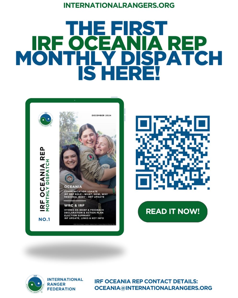 🎉🌏 The First Edition of the IRF Oceania Rep Monthly Dispatch is Here! 🌏🎉
Catch up on the latest updates, news, and key takeaways from across our incredible Oceania ranger community. 💚 Whether you’re a ranger, supporter, or advocate, this dispatch is your go-to source for all things IRF Oceania.
👉 Read it now: https://irfrepupdatedecember2024.my.canva.site/
Let’s keep working together to support and celebrate the rangers protecting our region’s unique natural and cultural heritage. 🌿✨
#IRF #IRFOceania #RangersLeadTheWay #StandWithRangers #OceaniaDispatch #ThinGreenLine #RangerPride #naturesprotectors