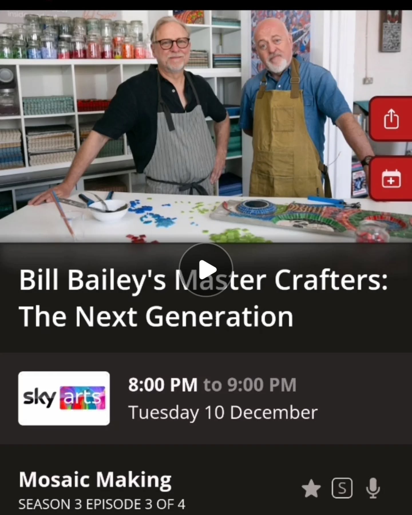 It's on tonight 🎉
Tune in at 8 pm on Sky Arts 📺
@skytv @lovemondaytv
#imontv #billbaileysmastercrafters #billbailey #skyarts #skytv #craftspeople #makingmosaics #howtomake #tutorials #arttutorials #arttutorial #lovemondaytv