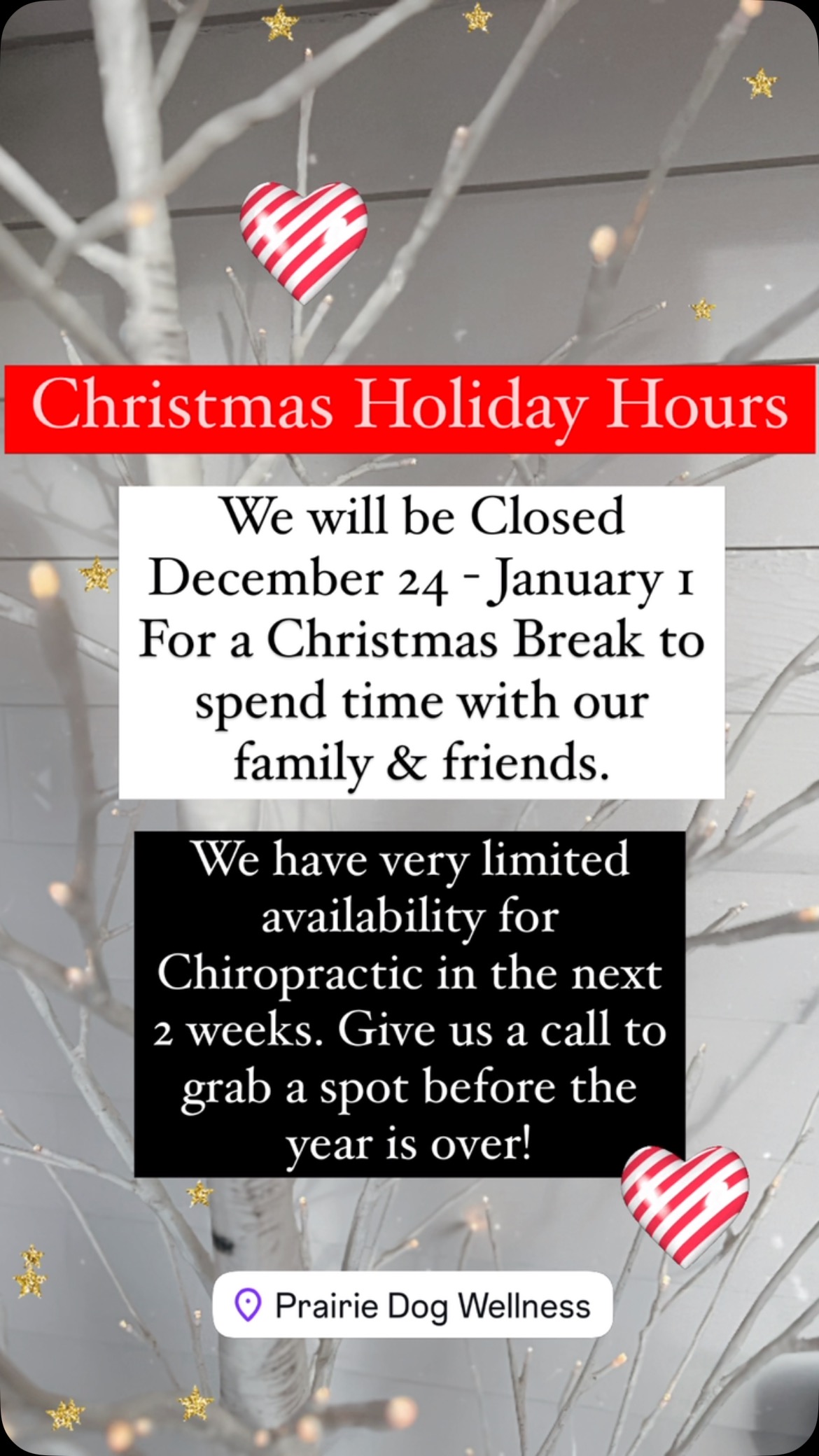 Acupuncture spots are full until the New Year, however give us a call to be added to Dr. Rhondaโs waitlist! Chiro/Laser spots are limited.