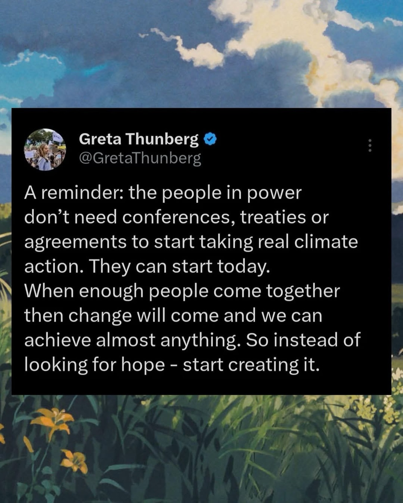 Reposting from @earthlyeducation: One of the most powerful quotes from Greta Thunberg reminds us of a hard truth: we don’t need another summit, conference, or empty promise. The people in power could act on climate justice today—but they don’t, because their priorities aren’t aligned with a livable future.
Here’s the good news: we don’t have to wait for them. History proves that when people unite, systems can change, and new realities can emerge. Hope isn’t something we passively discover—it’s something we actively create. Together, we can build a better world. Let’s start now.