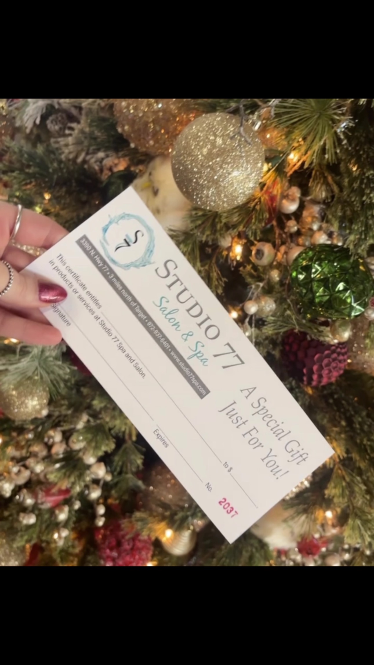 looking for the perfect gift for that someone special? we’ve got you covered! gift certificates can be used for any spa or salon service!
gift certificates can be purchased in store or online!
• https://www.studio77spa.com
• 972-937-6401
• 3390 N Hwy 77, Waxahachie Tx 75165