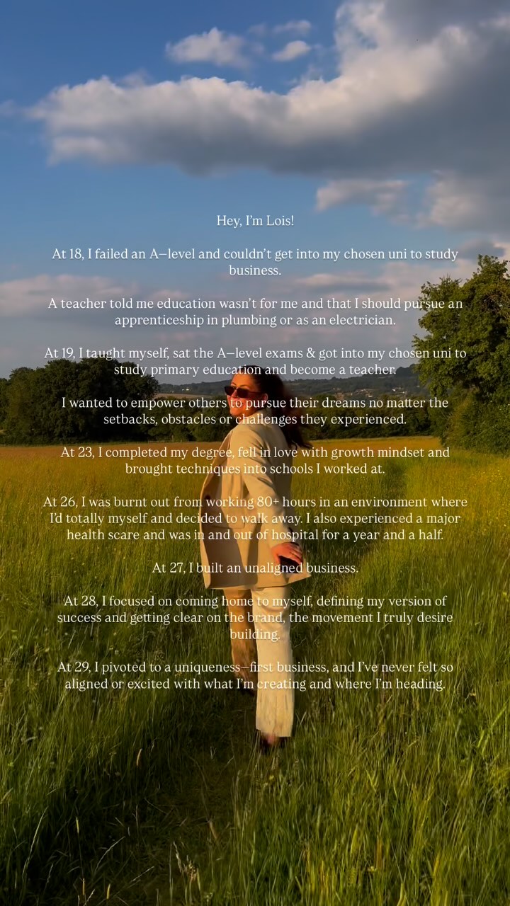 One thing I’ve learned is everything’s happening for you 👇🏼
You may not be able to connect the dots now, but one day, you’ll see how it makes sense.
You’ll see how its led you back to the path that was meant for you… how you’re coming home to your most authentic, purest, truest self… how you’re stepping deeper into your purpose.
And the tools, lessons and wisdom you’re gaining along the way?
Your journey is the map, the guide for others. ✨
You get to transform others lives with your magic, your story.
✨ Your story is your super power.
✨ Your uniqueness is your magic.
🫶🏼
If you’re a heart—led, impact—driven woman who’s here to transform lives doing what you love, how you love to do it while being your unique self and living a life rich in pleasure, purpose & play… you belong here @modernmuseuk 🥂
Because burn out, losing your identity and sacrificing your happiness and playfulness isn’t a vibe.
We’re creating success that does good AND feels good.
Let’s make magic 🪄✨
—
—
—
#myownmuse #onlinebusinesssuccess #freedombusiness #lifestylebusiness #createyourdreamlife #createyourdreambusiness #womenhelpingwomenwin #creativecommunity #womeninbusinessuk #empoweryourself #breakthemold #pursueyourdreams #chooseyourself #redefinesuccess #personalbrands #personalbrandingforwomen #personalbrandingcoach #yourbusinessyourway #daretolead #setyourselffree #alignedbusiness #mindsetcoachingforwomen #worthyandwealthy #selflovery #selflovejourney #freelancetofreedom #workforyourself